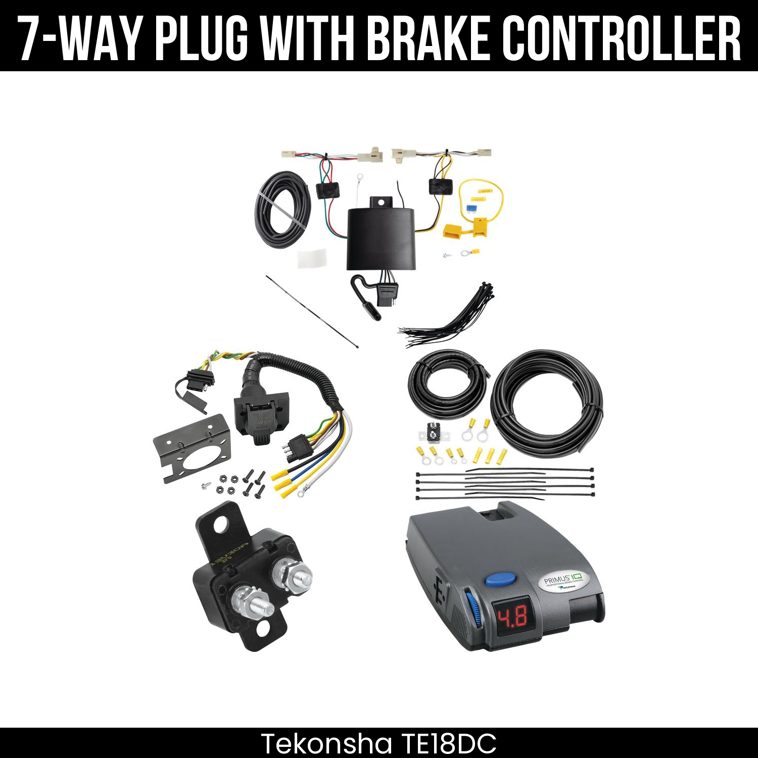Trailer Wiring 7-Way Plug w/ Bracket , Tekonsha Primus IQ Brake Control