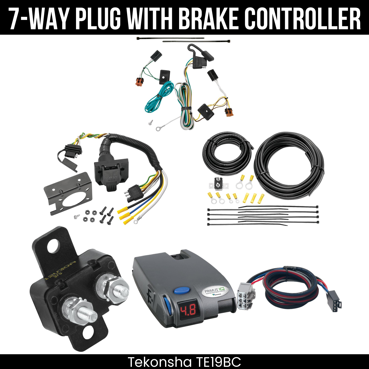 Trailer Wiring 7-Way Plug w/ Bracket , Tekonsha Primus IQ Brake Control