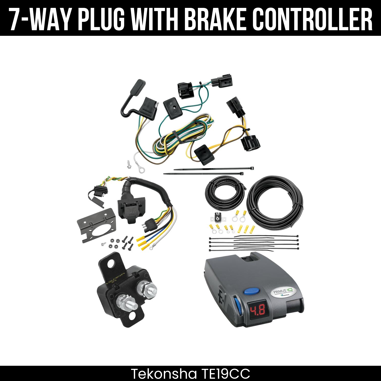 Trailer Wiring 7-Way Plug w/ Bracket , Tekonsha Primus IQ Brake Control