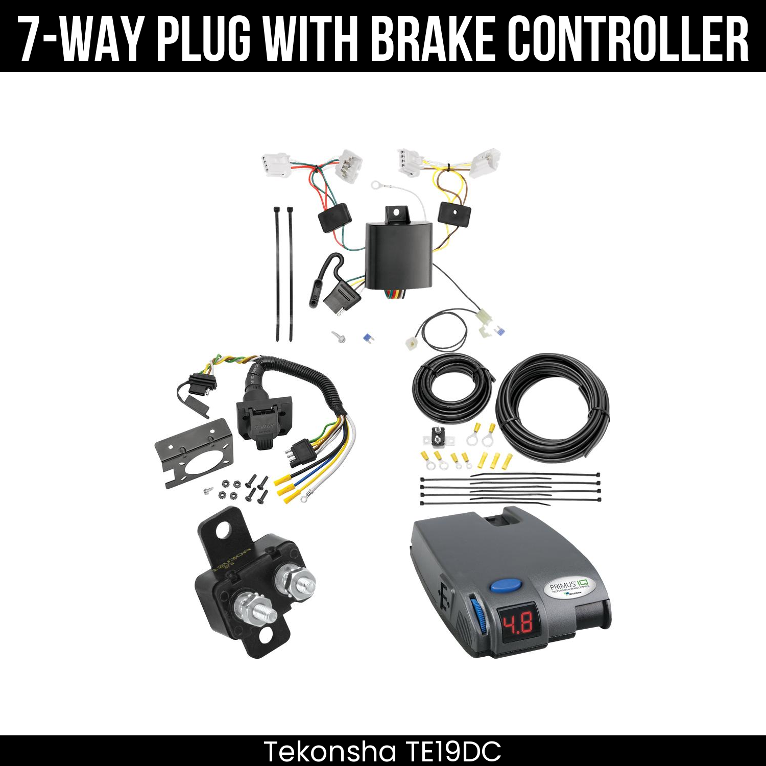 Trailer Wiring 7-Way Plug w/ Bracket , Tekonsha Primus IQ Brake Control