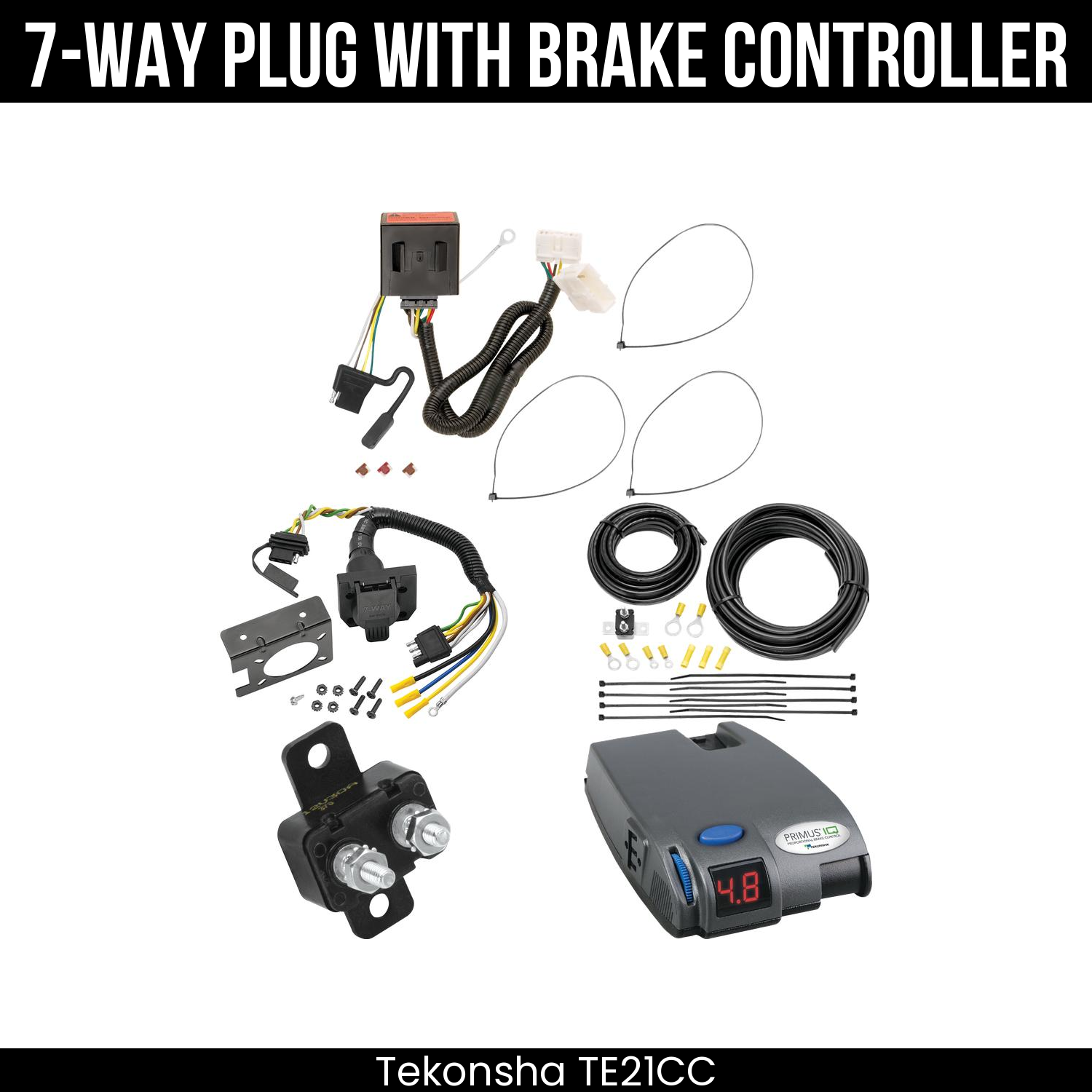 Trailer Wiring 7-Way Plug w/ Bracket , Tekonsha Primus IQ Brake Control