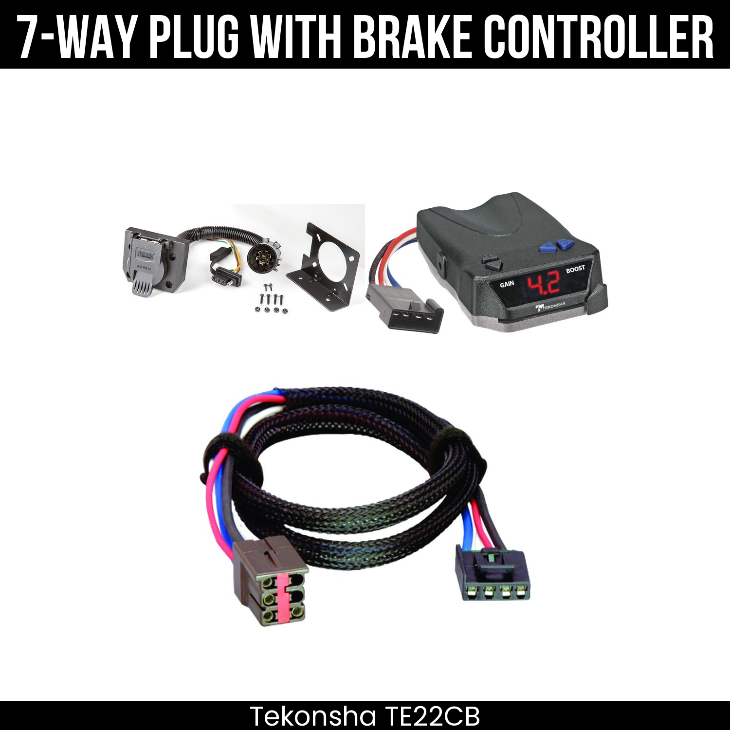 Trailer Wiring 7-Way Plug w/ Bracket , Tekonsha Brake EVN Control