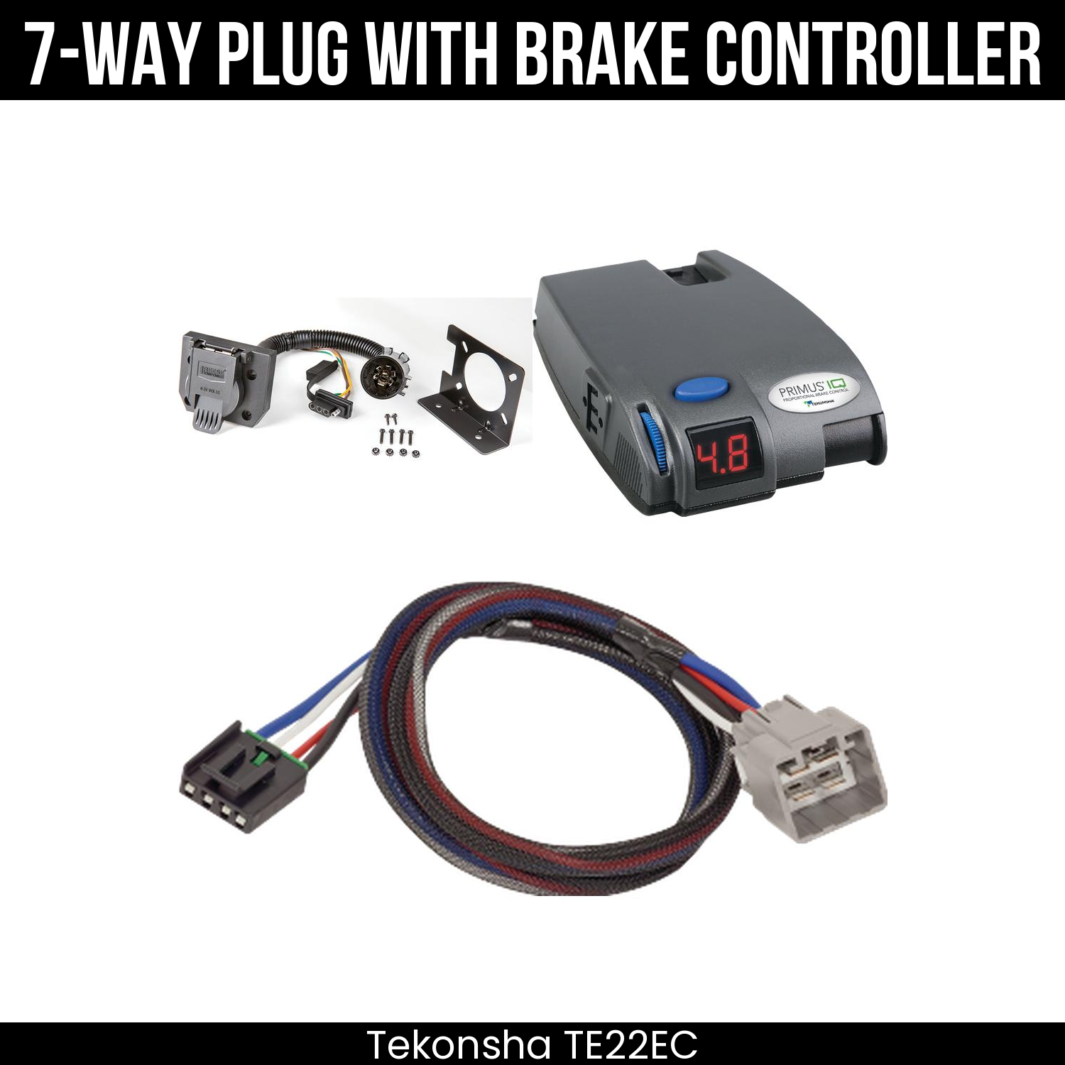 Trailer Wiring 7-Way Plug w/ Bracket , Tekonsha Primus IQ Brake Control