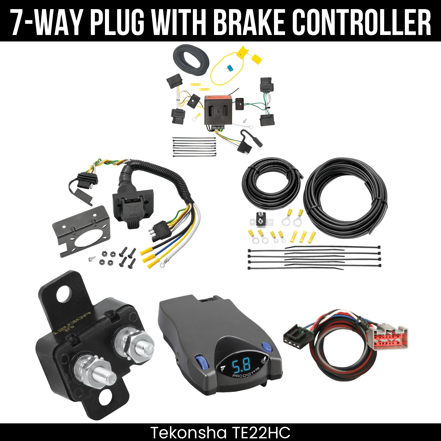 Trailer Wiring 7-Way Plug w/ Bracket , Tekonsha Prodigy P2 Brake Control