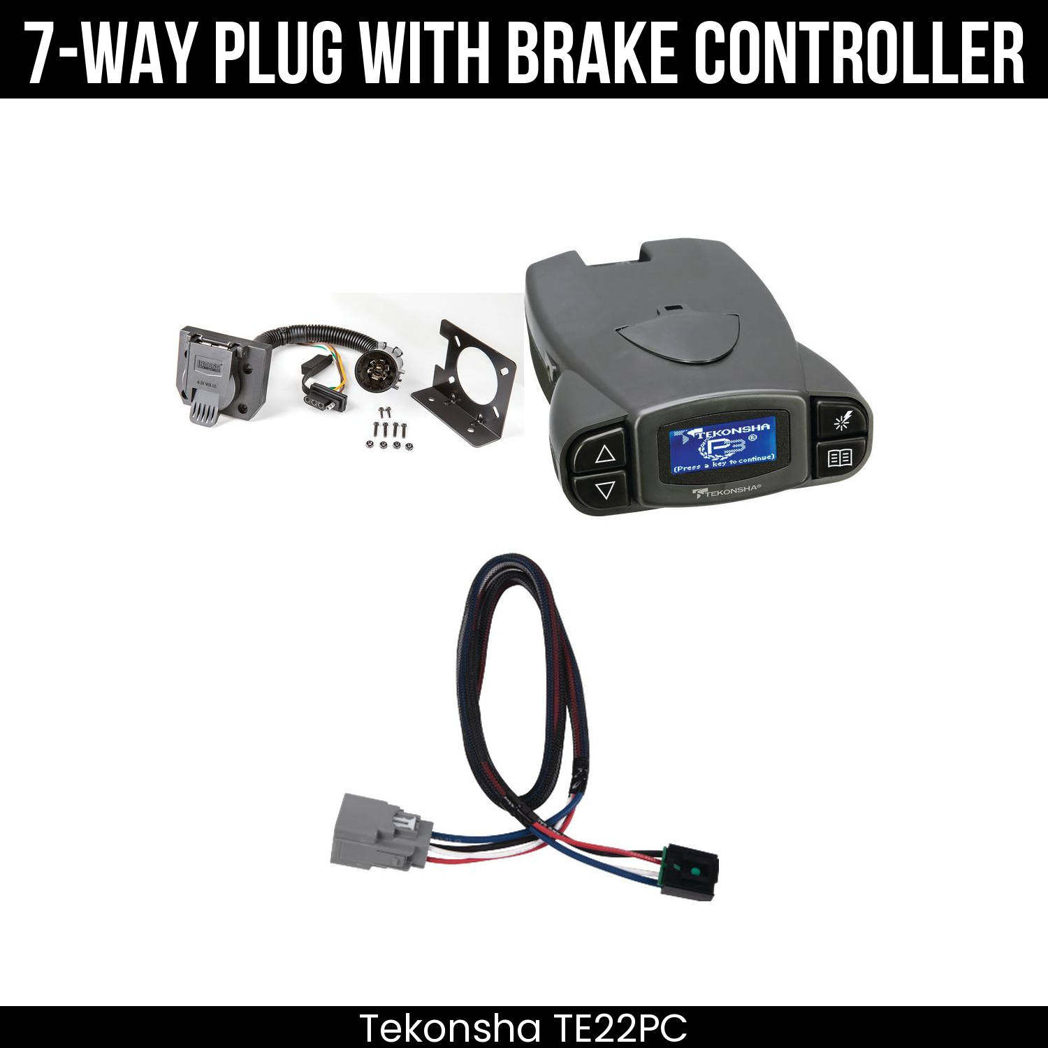 Trailer Wiring 7-Way Plug w/ Bracket , Tekonsha Prodigy P3 Brake Control