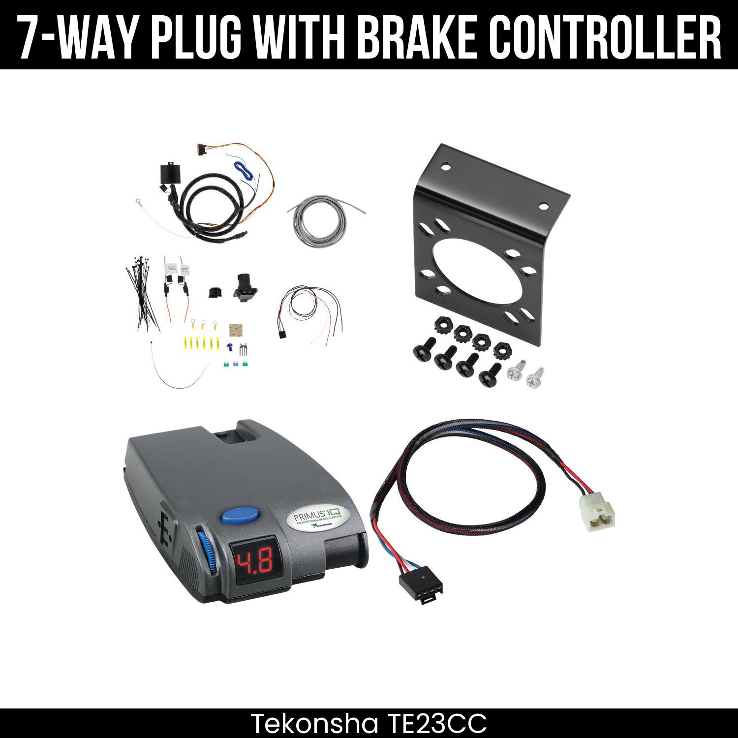 Trailer Wiring 7-Way Plug w/ Bracket , Tekonsha Primus IQ Brake Control