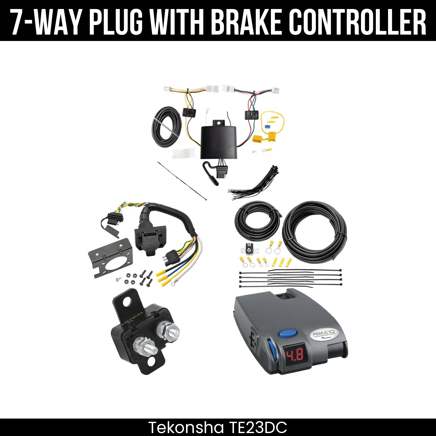 Trailer Wiring 7-Way Plug w/ Bracket , Tekonsha Primus IQ Brake Control