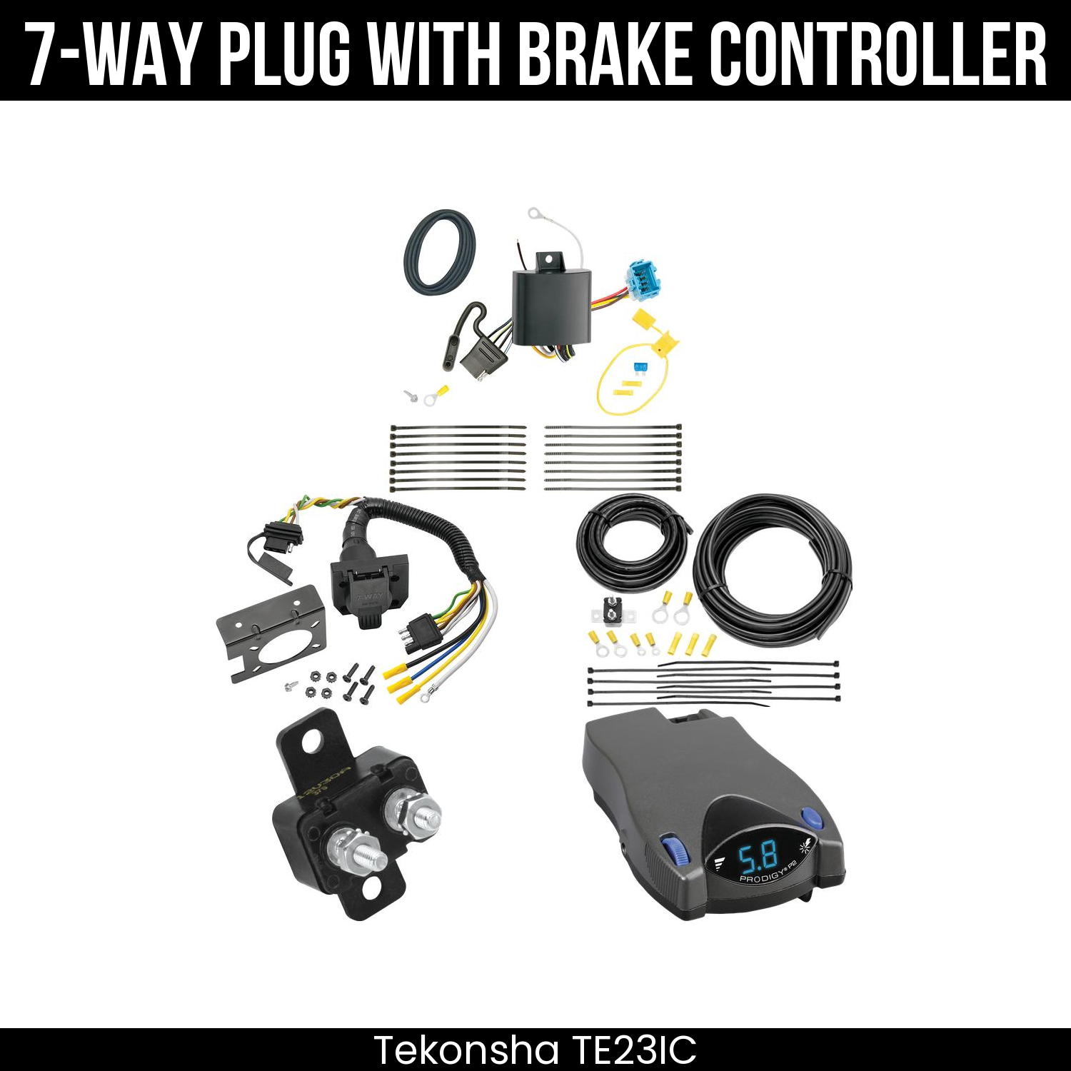 Trailer Wiring 7-Way Plug w/ Bracket , Tekonsha Prodigy P2 Brake Control