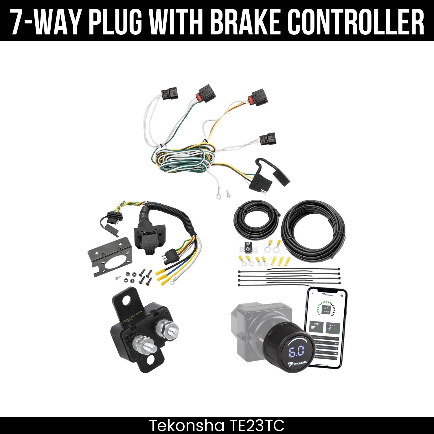 Trailer Wiring 7-Way Plug w/ Bracket , Tekonsha Prodigy iD Smart Brake Control