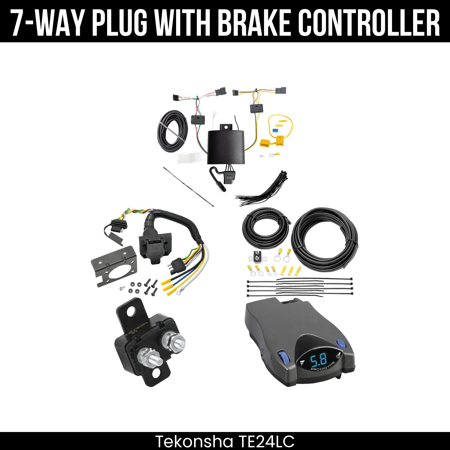 Trailer Wiring 7-Way Plug w/ Bracket , Tekonsha Prodigy P2 Brake Control
