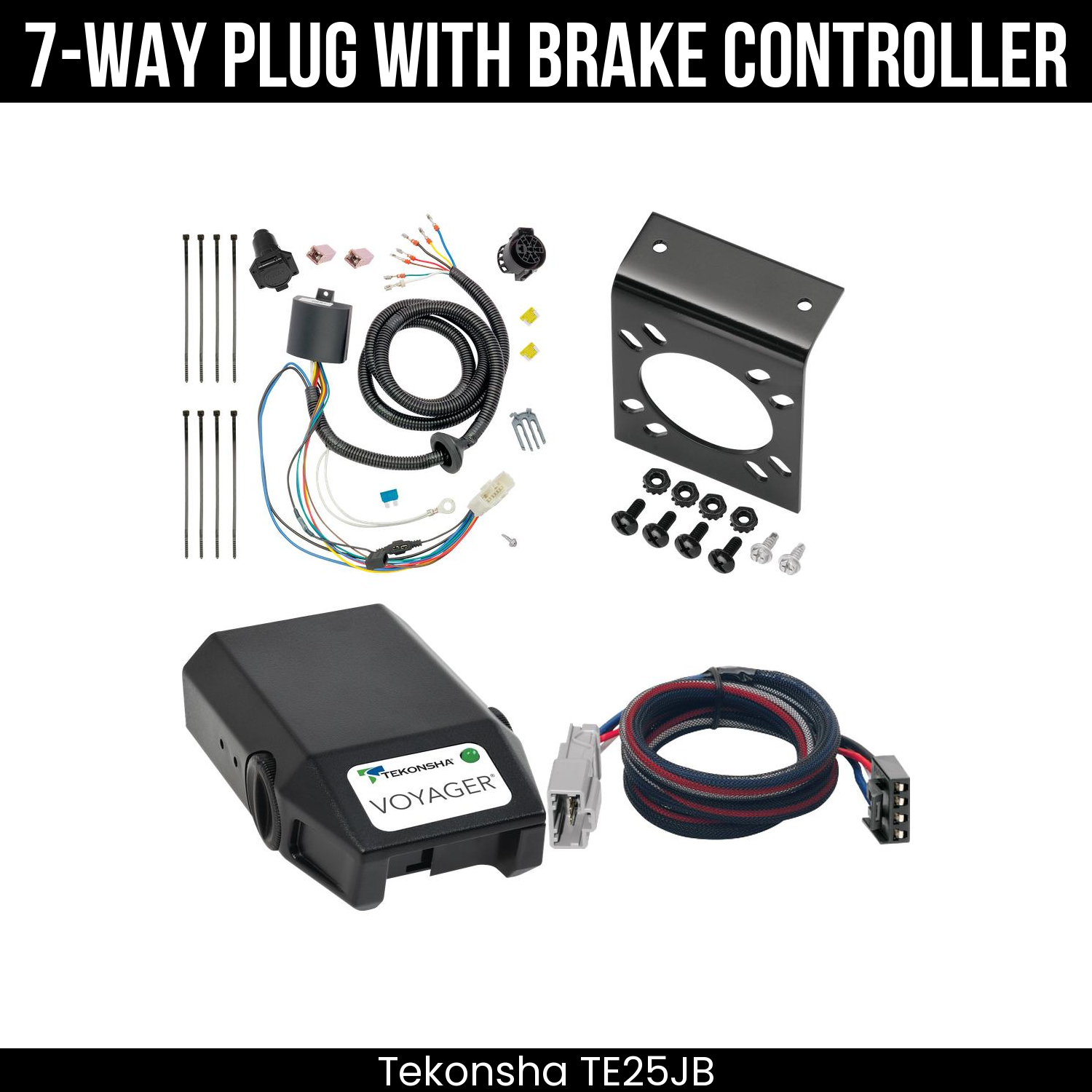Trailer Wiring 7-Way Plug w/ Bracket , Tekonsha Voyager Brake Control