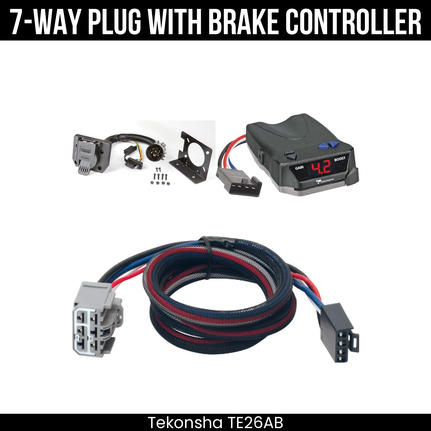 Trailer Wiring 7-Way Plug w/ Bracket , Tekonsha Brake EVN Control