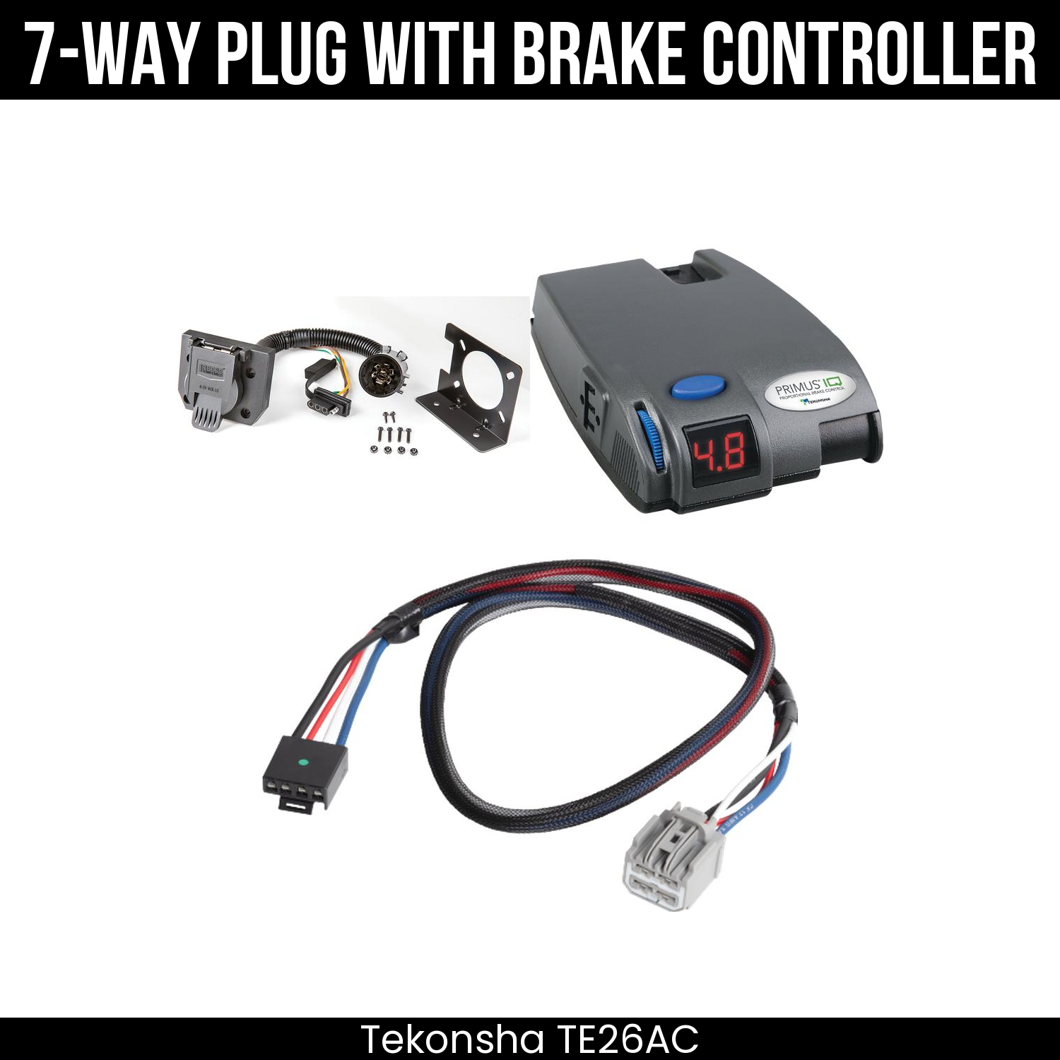 Trailer Wiring 7-Way Plug w/ Bracket , Tekonsha Primus IQ Brake Control