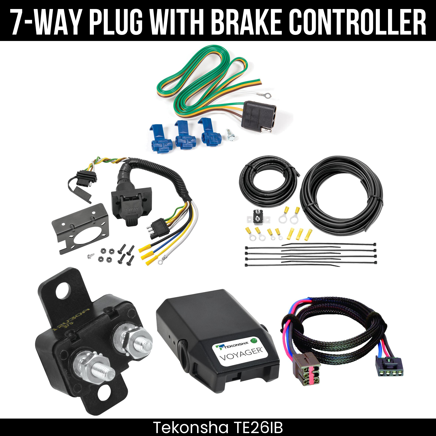 Trailer Wiring 7-Way Plug w/ Bracket , Tekonsha Voyager Brake Control