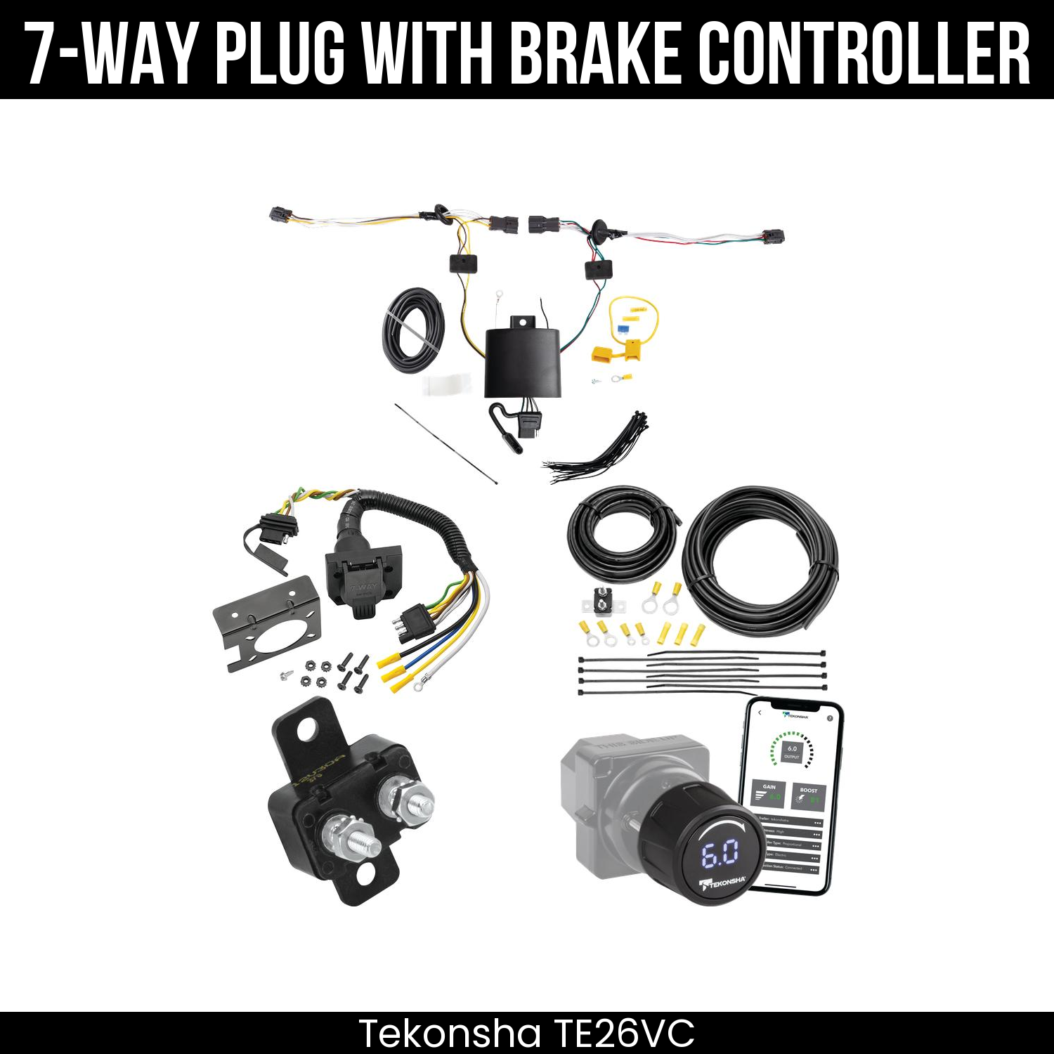 Trailer Wiring 7-Way Plug w/ Bracket , Tekonsha Prodigy iD Smart Brake Control