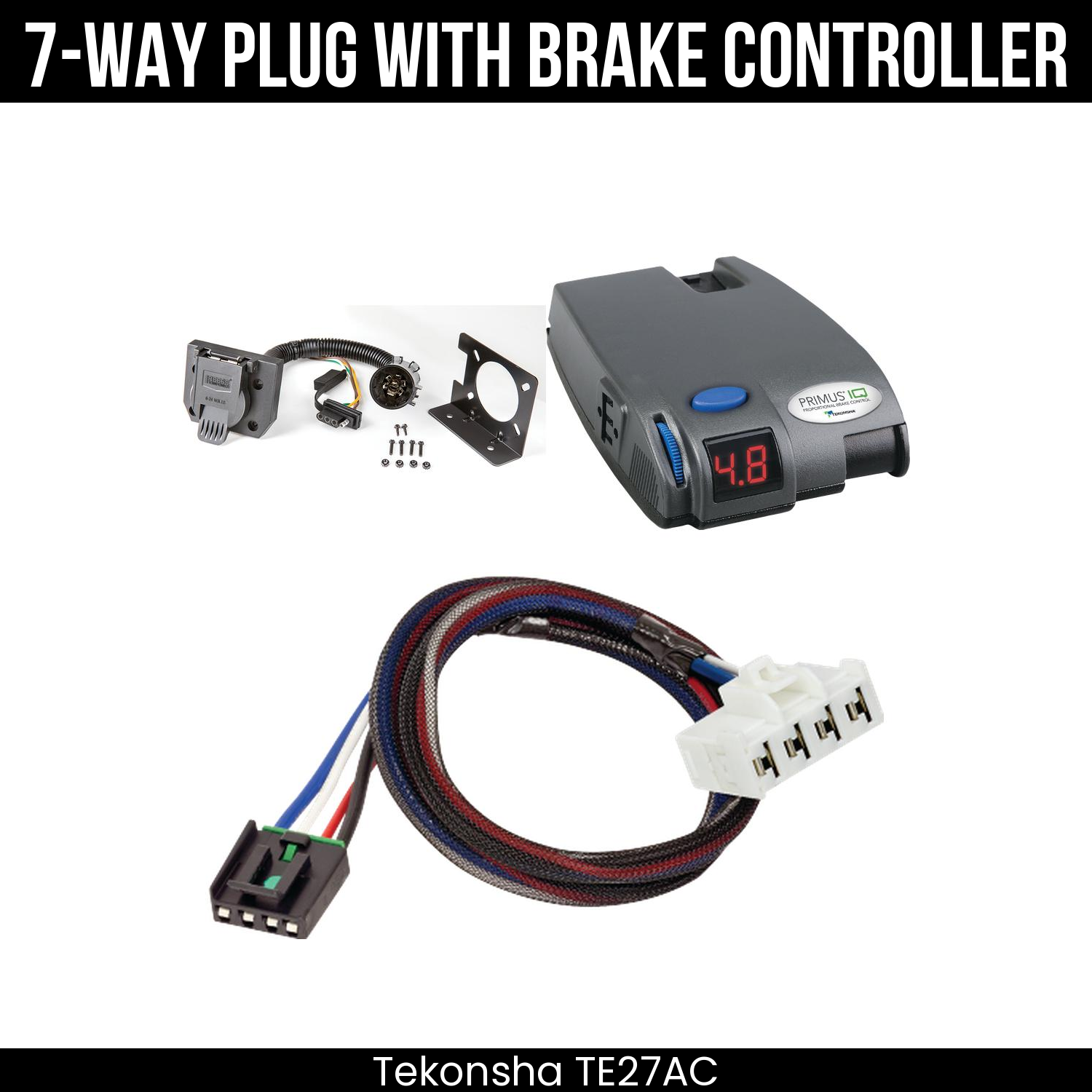 Trailer Wiring 7-Way Plug w/ Bracket , Tekonsha Primus IQ Brake Control