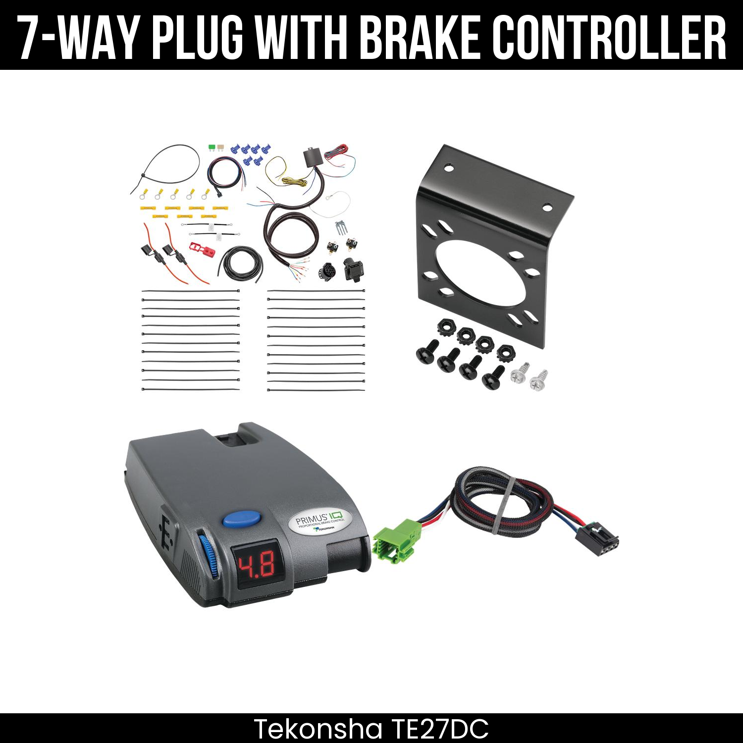 Trailer Wiring 7-Way Plug w/ Bracket , Tekonsha Primus IQ Brake Control