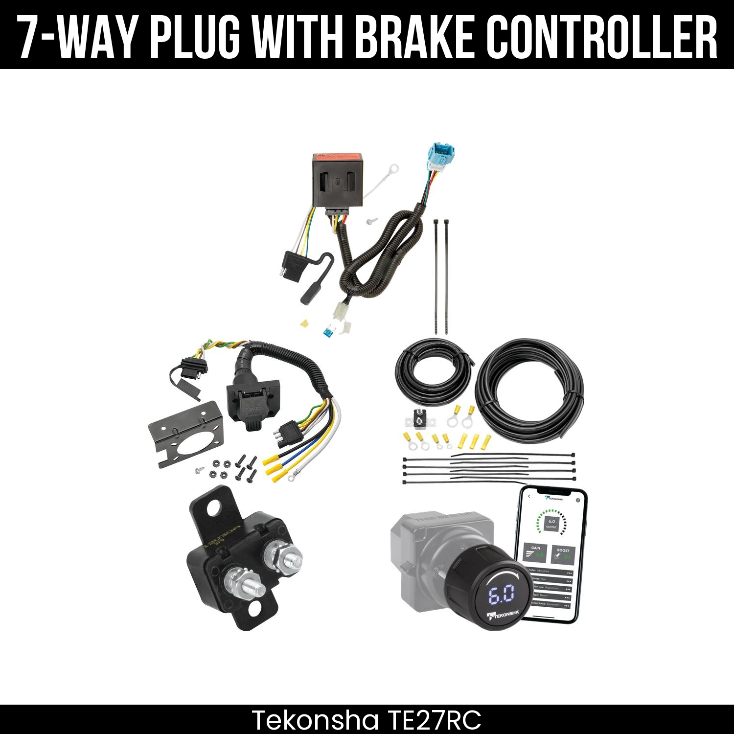 Trailer Wiring 7-Way Plug w/ Bracket , Tekonsha Prodigy iD Smart Brake Control