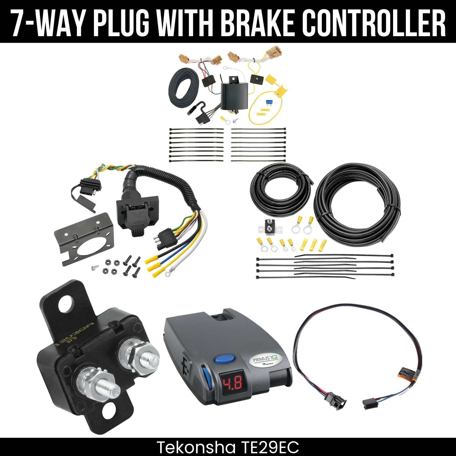 Trailer Wiring 7-Way Plug w/ Bracket , Tekonsha Primus IQ Brake Control