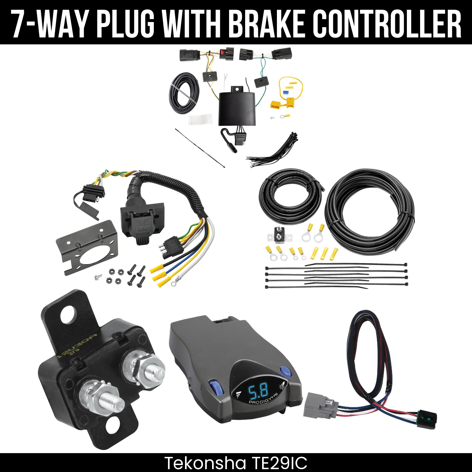Trailer Wiring 7-Way Plug w/ Bracket , Tekonsha Prodigy P2 Brake Control