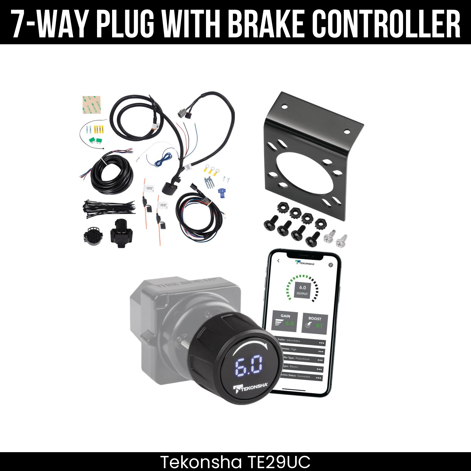 Trailer Wiring 7-Way Plug w/ Bracket , Tekonsha Prodigy iD Smart Brake Control