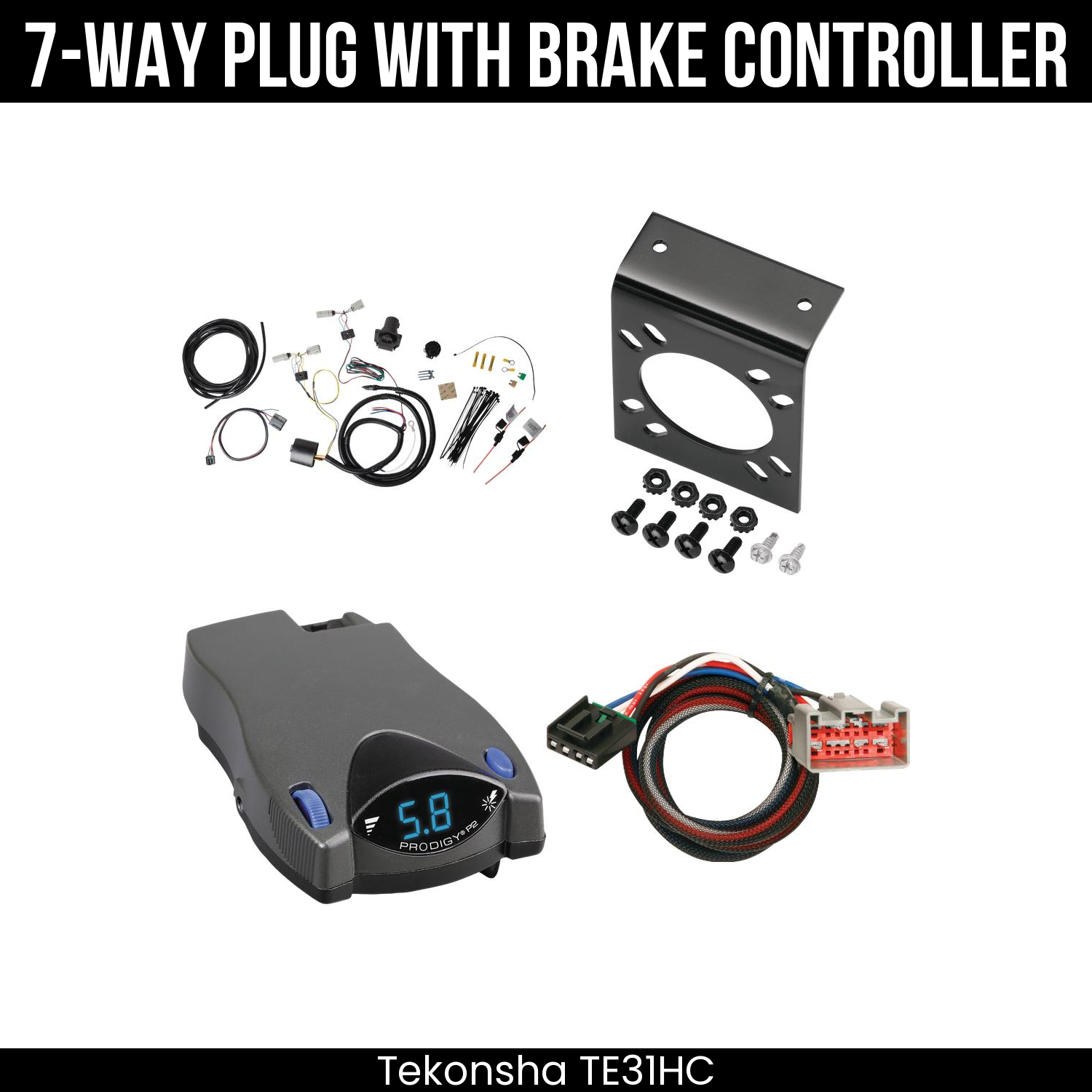 Trailer Wiring 7-Way Plug w/ Bracket , Tekonsha Prodigy P2 Brake Control