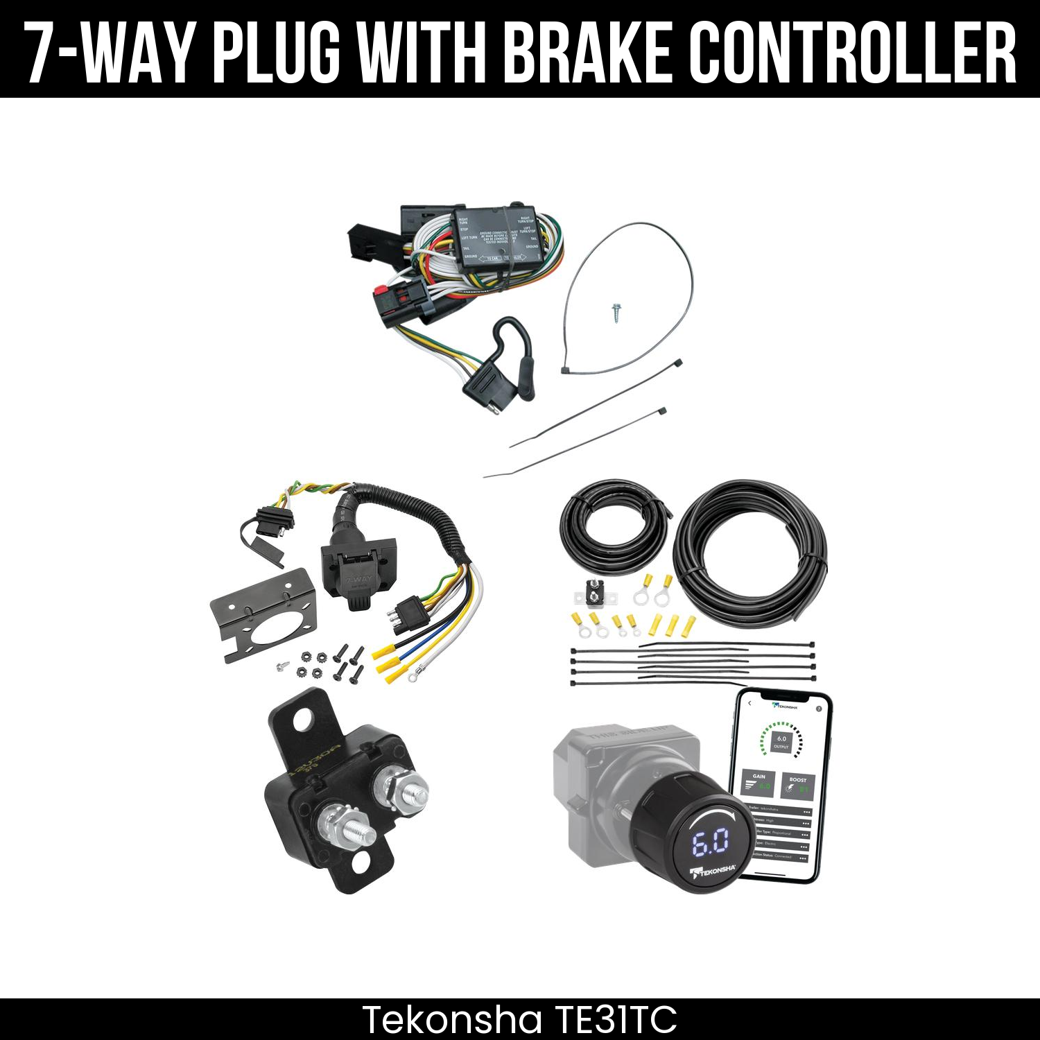 Trailer Wiring 7-Way Plug w/ Bracket , Tekonsha Prodigy iD Smart Brake Control