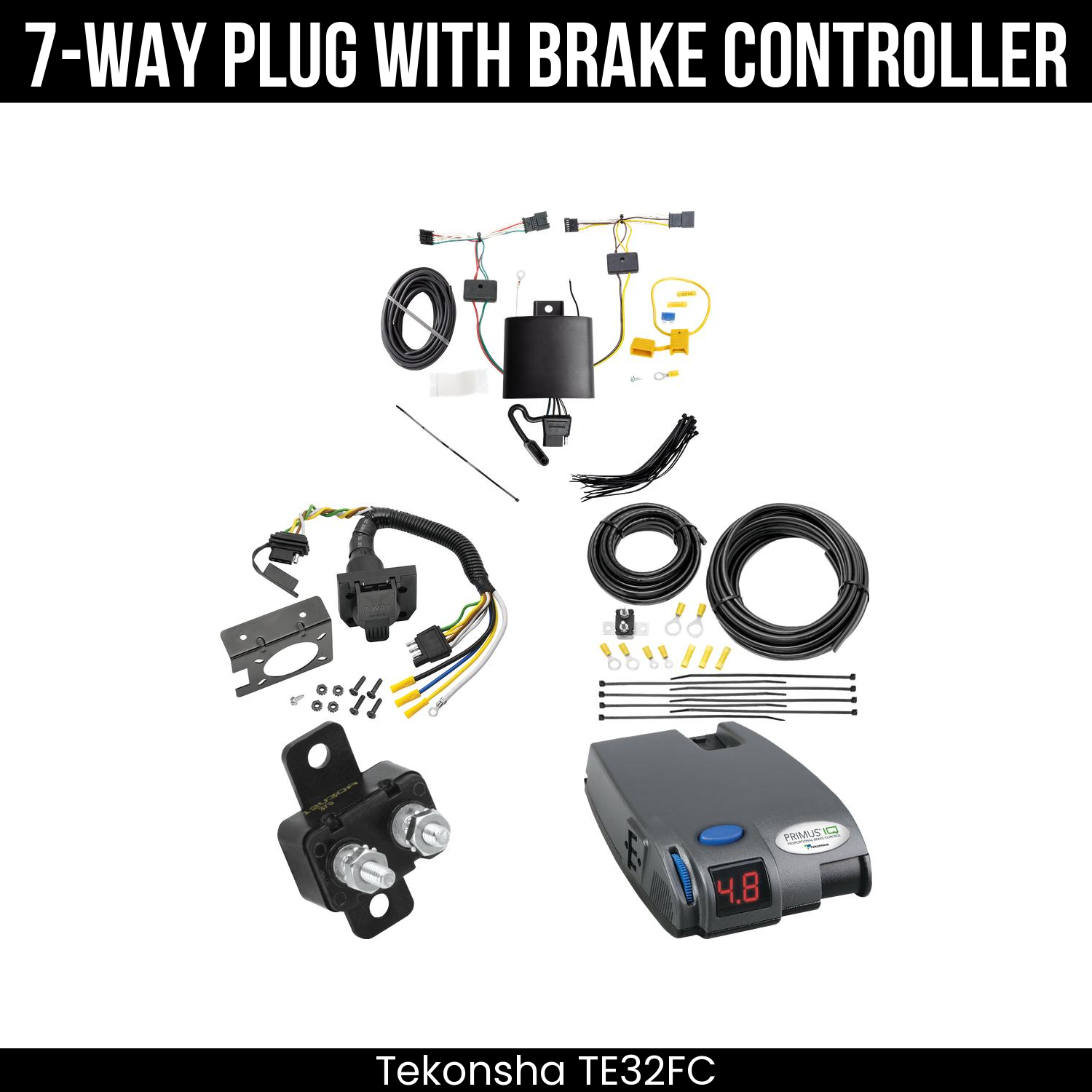 Trailer Wiring 7-Way Plug w/ Bracket , Tekonsha Primus IQ Brake Control