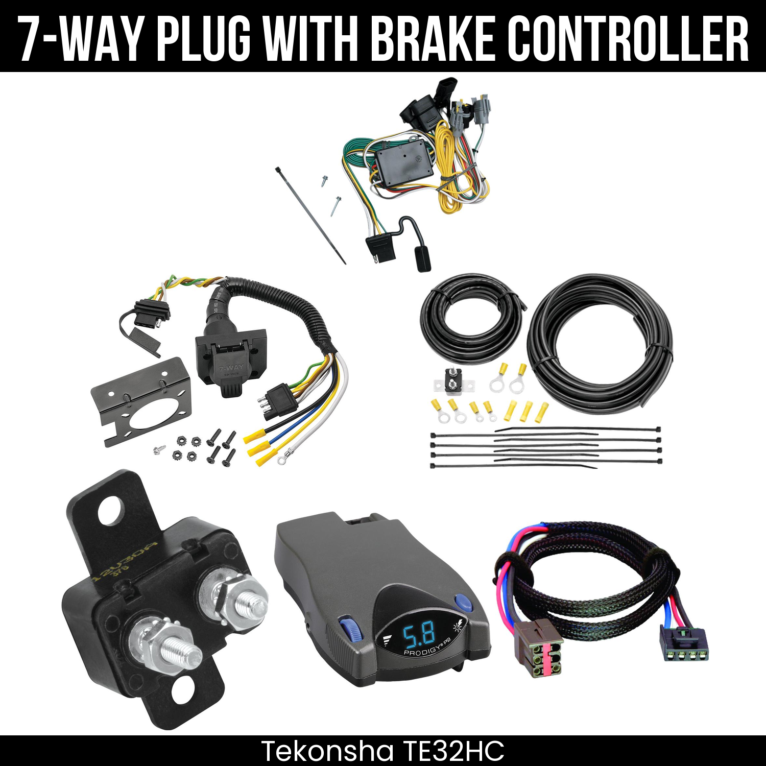 Trailer Wiring 7-Way Plug w/ Bracket , Tekonsha Prodigy P2 Brake Control