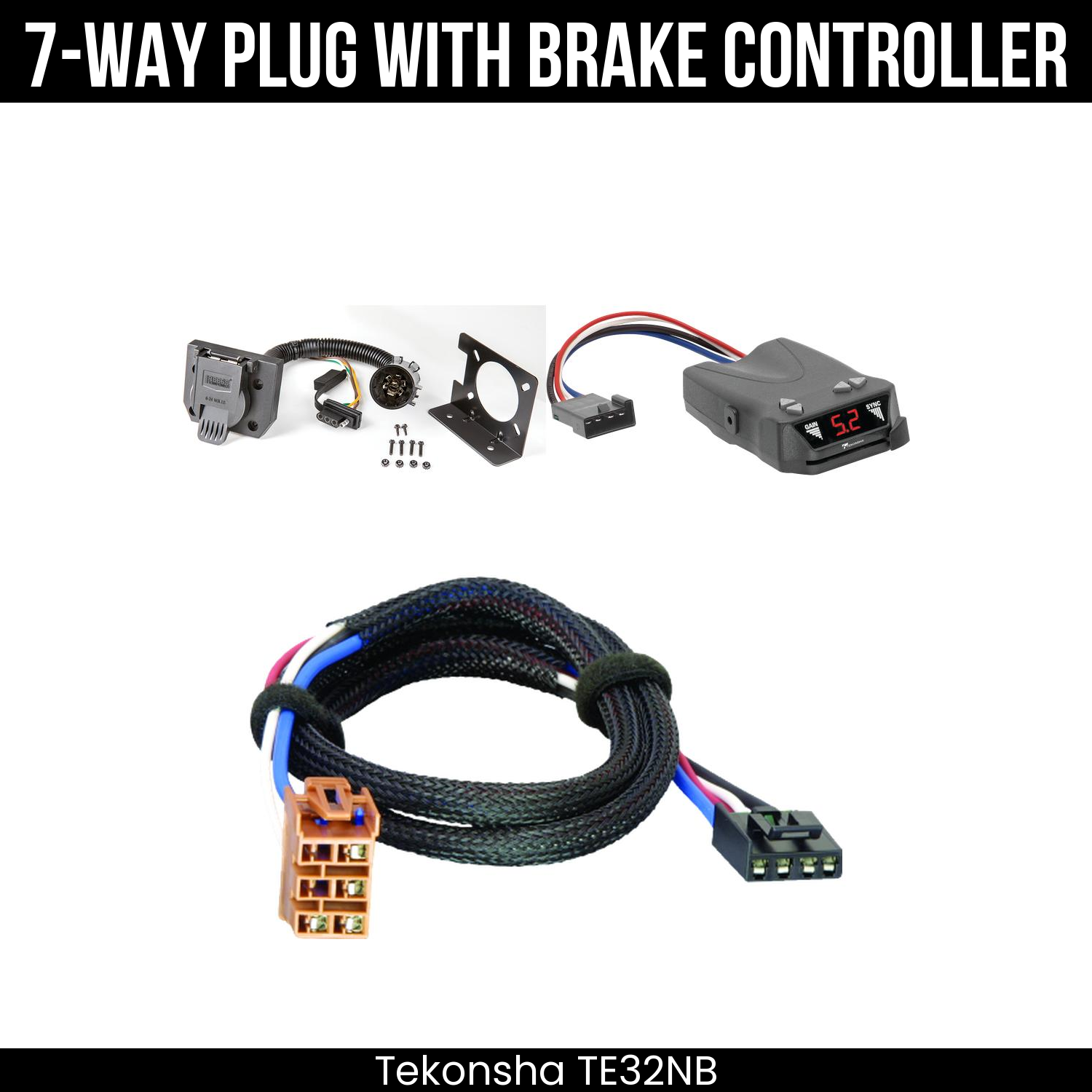 Trailer Wiring 7-Way Plug w/ Bracket , Tekonsha Brakeman IV Brake Control