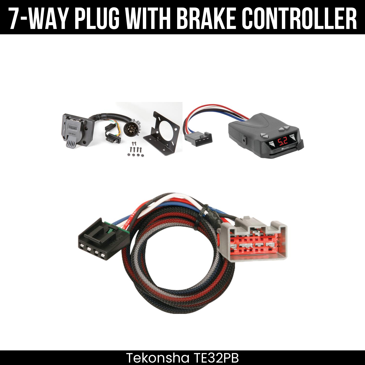 Trailer Wiring 7-Way Plug w/ Bracket , Tekonsha Brakeman IV Brake Control