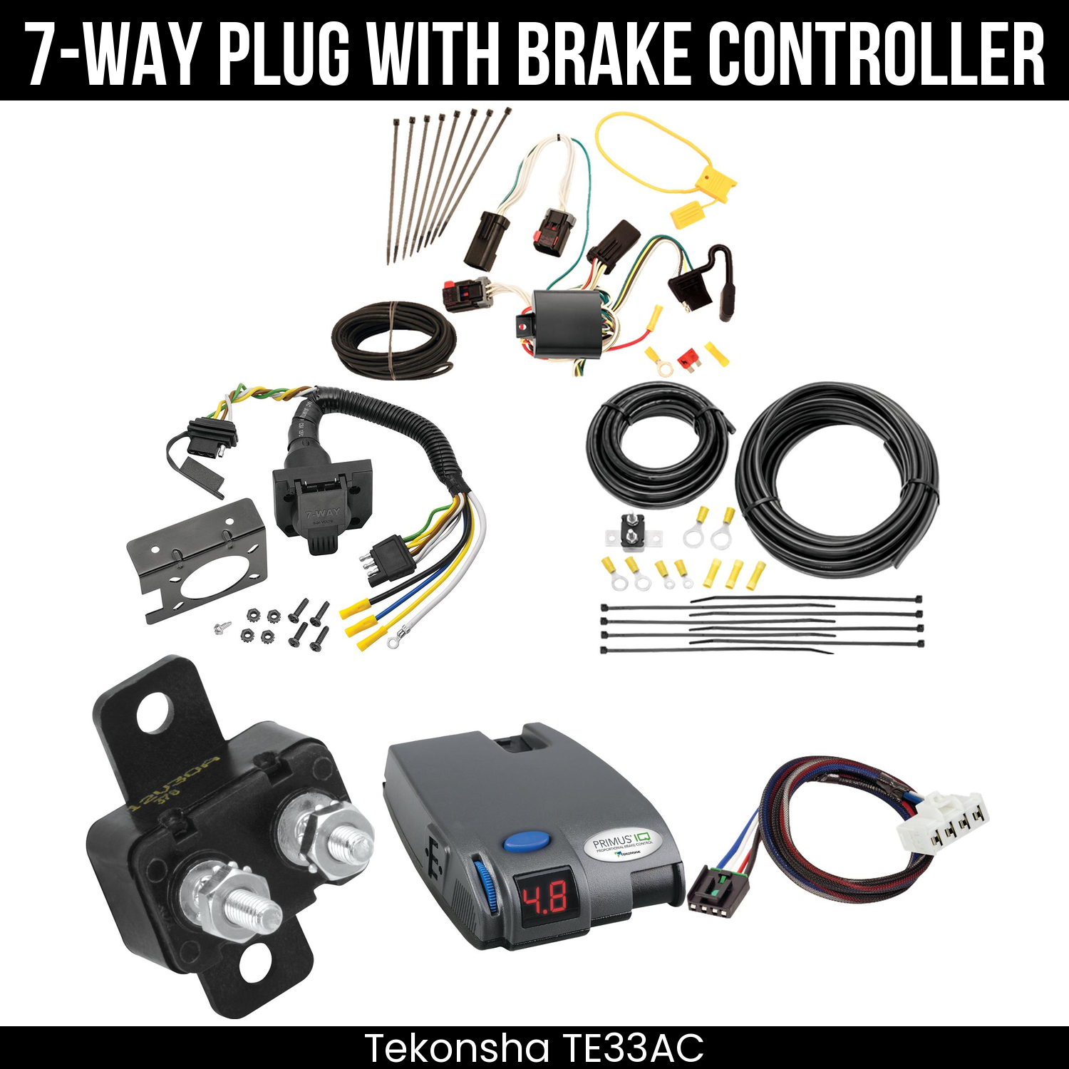 Trailer Wiring 7-Way Plug w/ Bracket , Tekonsha Primus IQ Brake Control