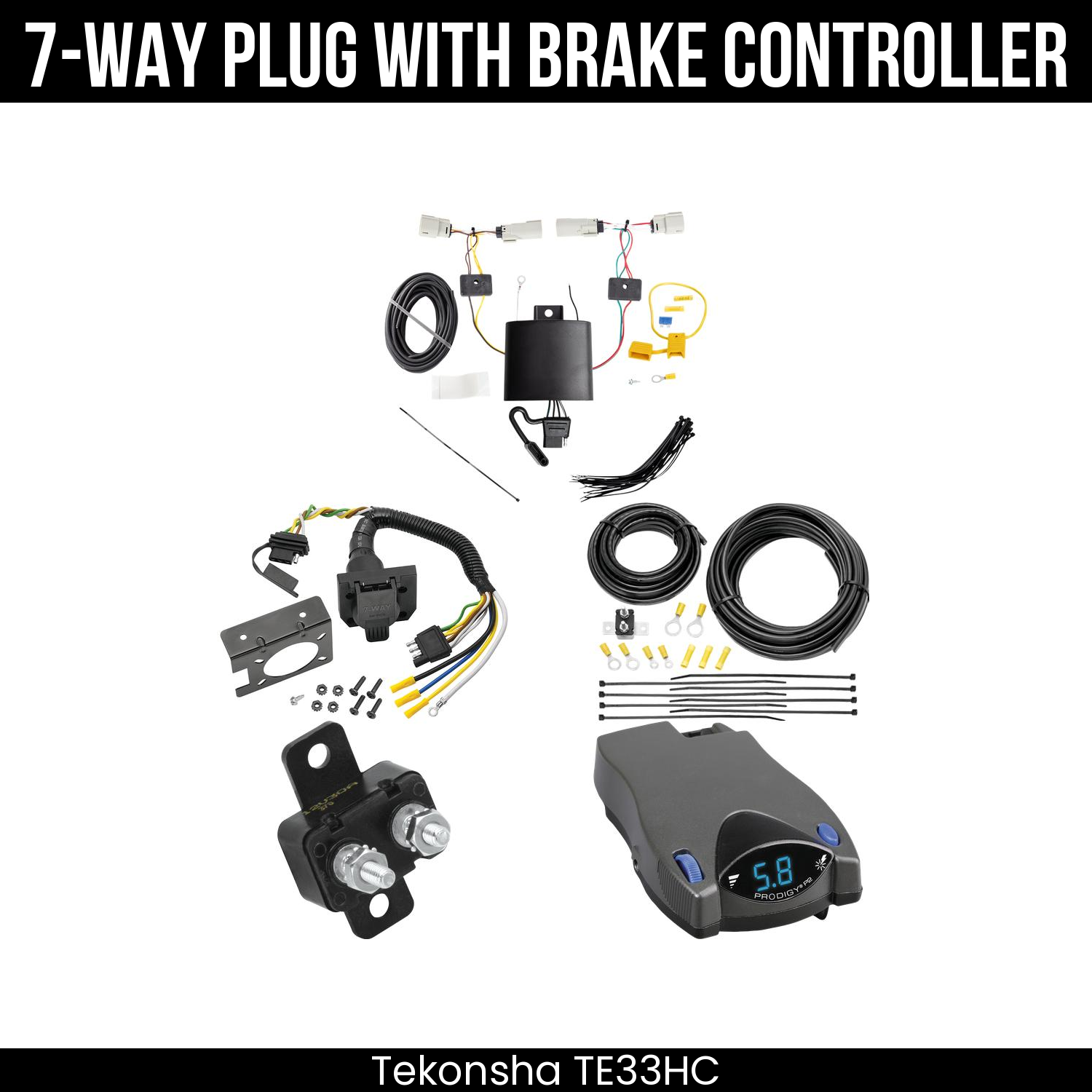 Trailer Wiring 7-Way Plug w/ Bracket , Tekonsha Prodigy P2 Brake Control