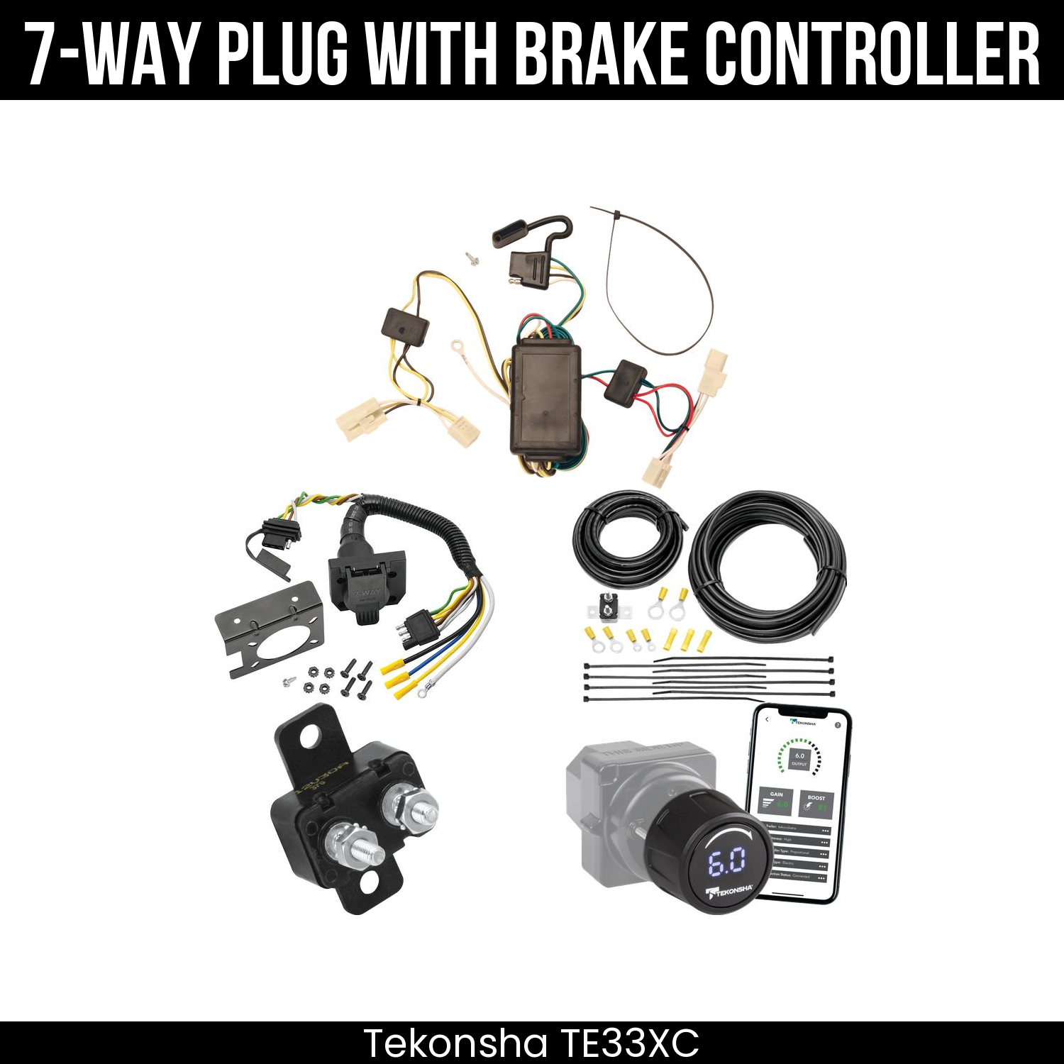 Trailer Wiring 7-Way Plug w/ Bracket , Tekonsha Prodigy iD Smart Brake Control