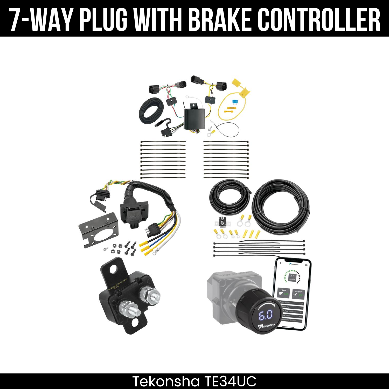 Trailer Wiring 7-Way Plug w/ Bracket , Tekonsha Prodigy iD Smart Brake Control