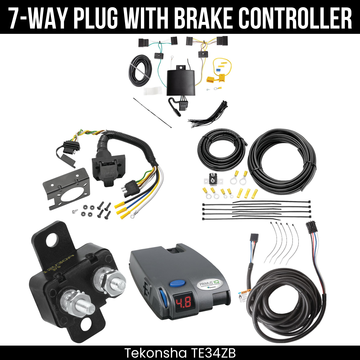 Trailer Wiring 7-Way Plug w/ Bracket , Tekonsha Primus IQ Brake Control