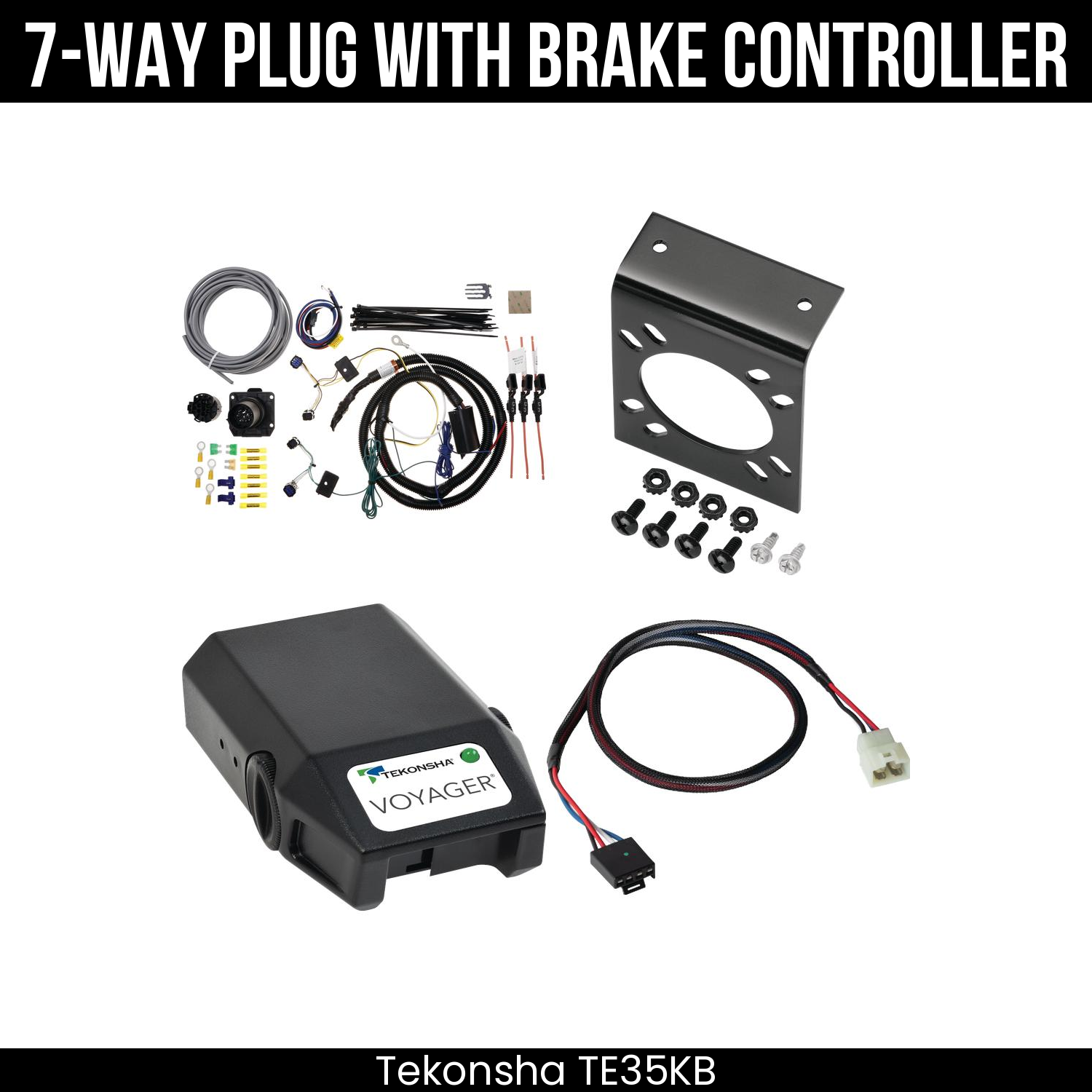 Trailer Wiring 7-Way Plug w/ Bracket , Tekonsha Voyager Brake Control