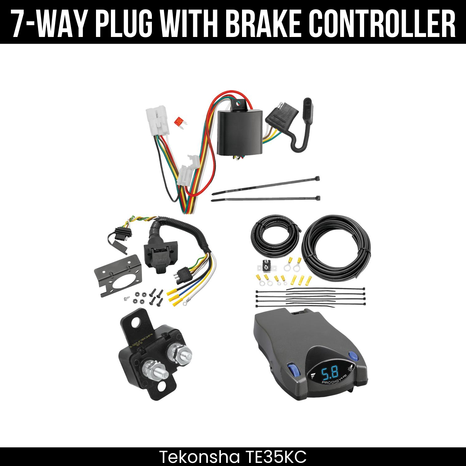 Trailer Wiring 7-Way Plug w/ Bracket , Tekonsha Prodigy P2 Brake Control