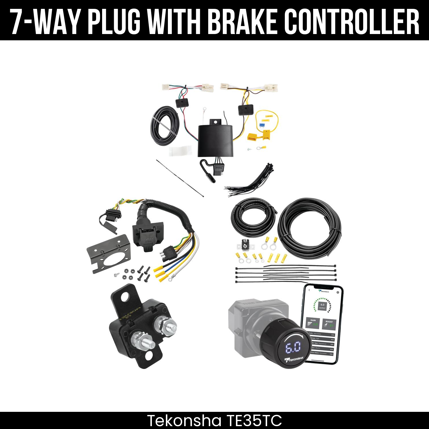 Trailer Wiring 7-Way Plug w/ Bracket , Tekonsha Prodigy iD Smart Brake Control
