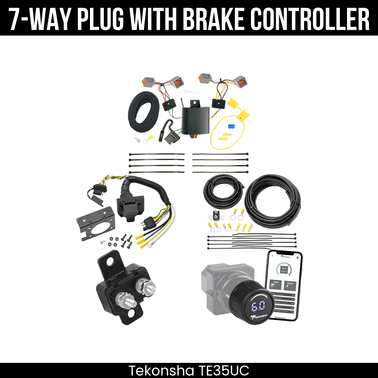 Trailer Wiring 7-Way Plug w/ Bracket , Tekonsha Prodigy iD Smart Brake Control