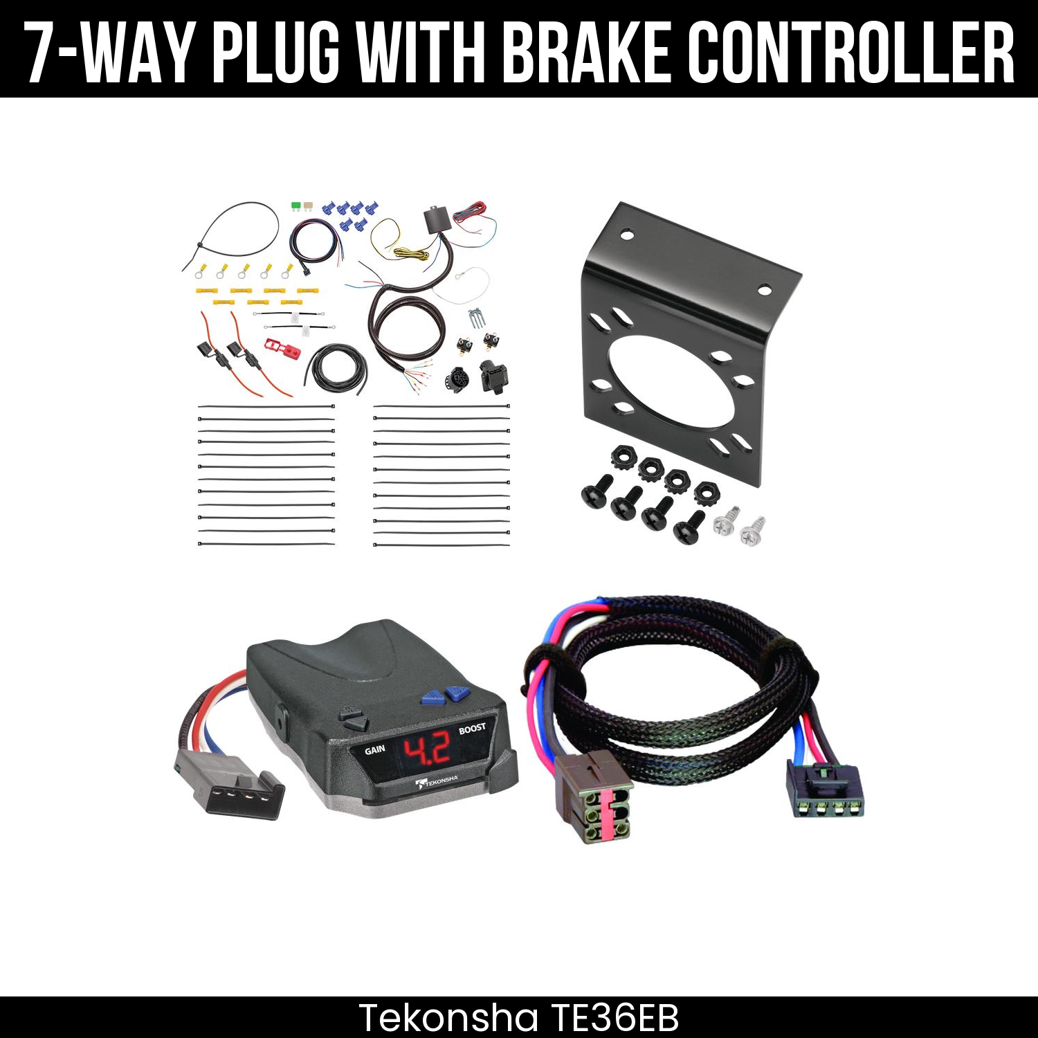 Trailer Wiring 7-Way Plug w/ Bracket , Tekonsha Brake EVN Control