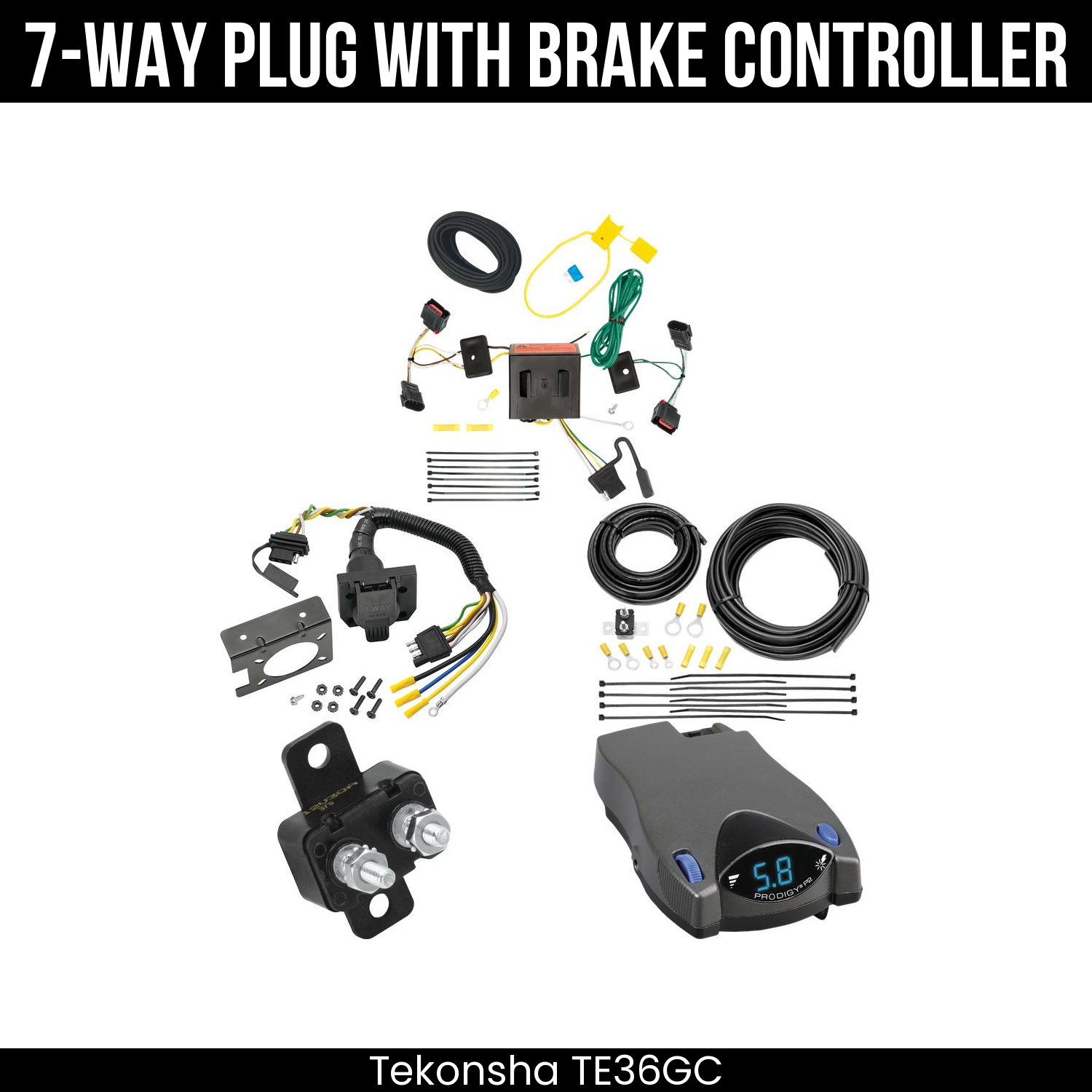Trailer Wiring 7-Way Plug w/ Bracket , Tekonsha Prodigy P2 Brake Control