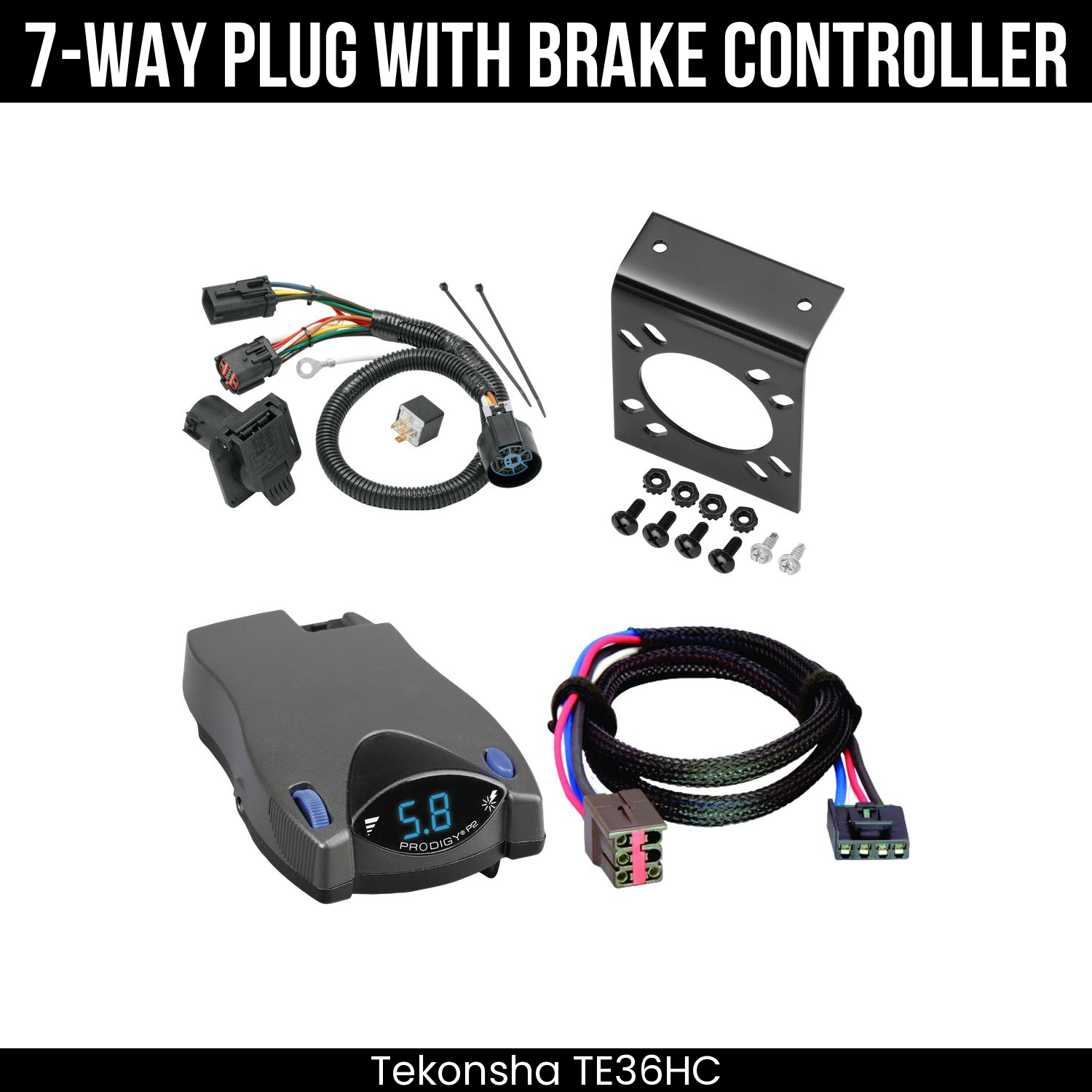 Trailer Wiring 7-Way Plug w/ Bracket , Tekonsha Prodigy P2 Brake Control
