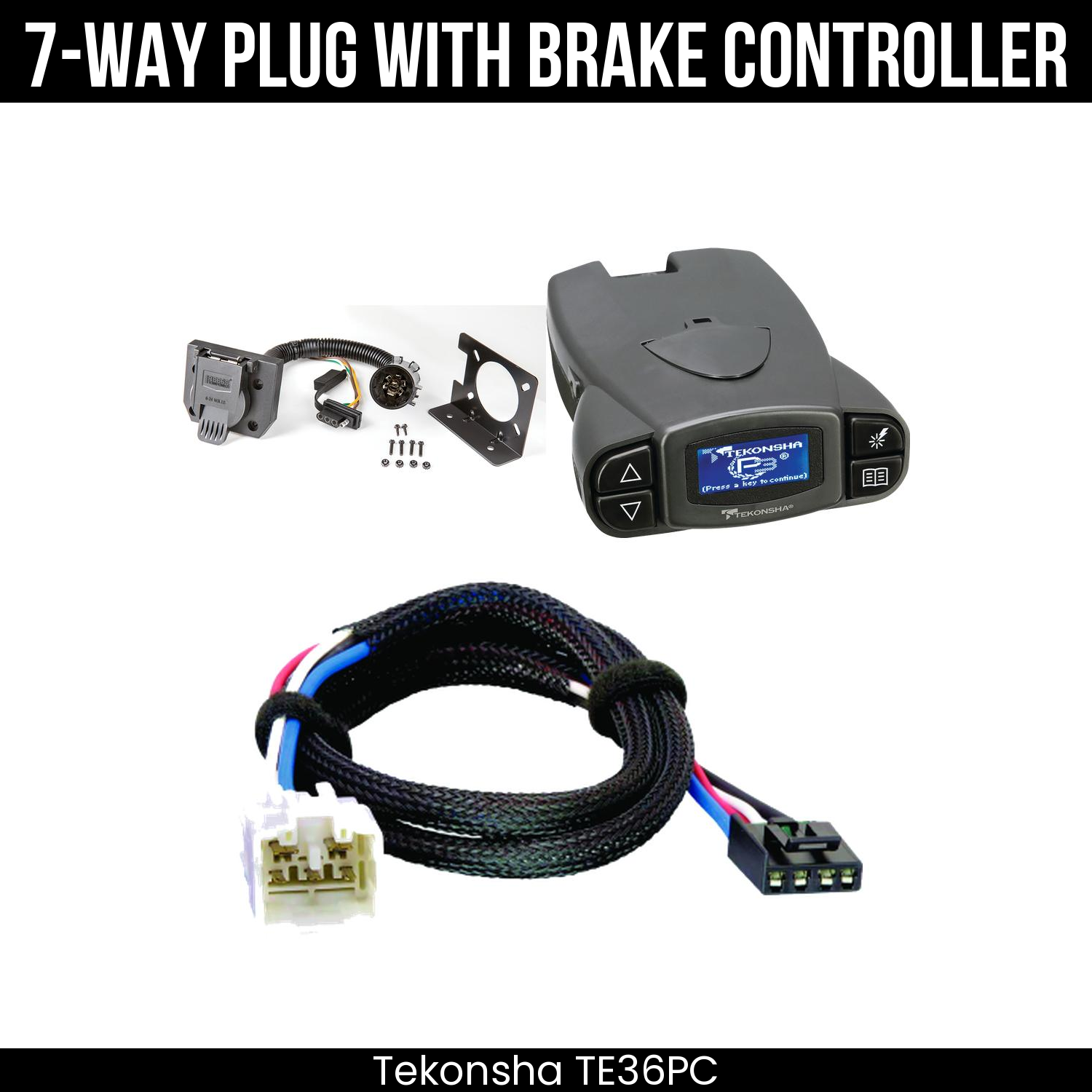 Trailer Wiring 7-Way Plug w/ Bracket , Tekonsha Prodigy P3 Brake Control