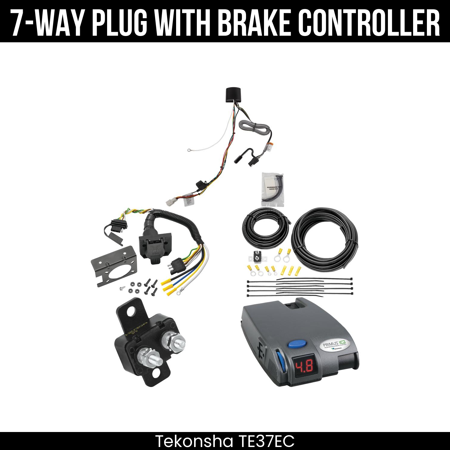 Trailer Wiring 7-Way Plug w/ Bracket , Tekonsha Primus IQ Brake Control