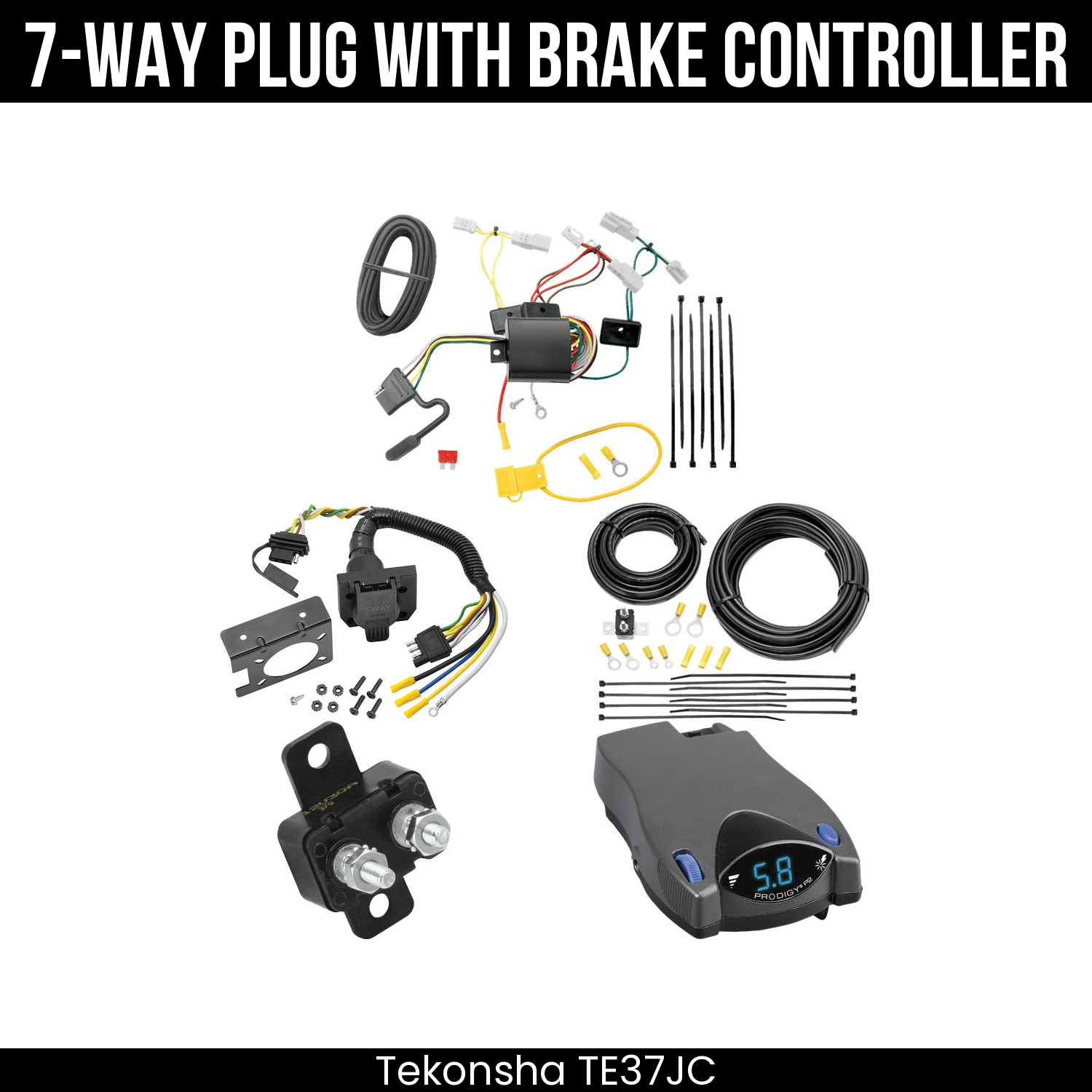 Trailer Wiring 7-Way Plug w/ Bracket , Tekonsha Prodigy P2 Brake Control