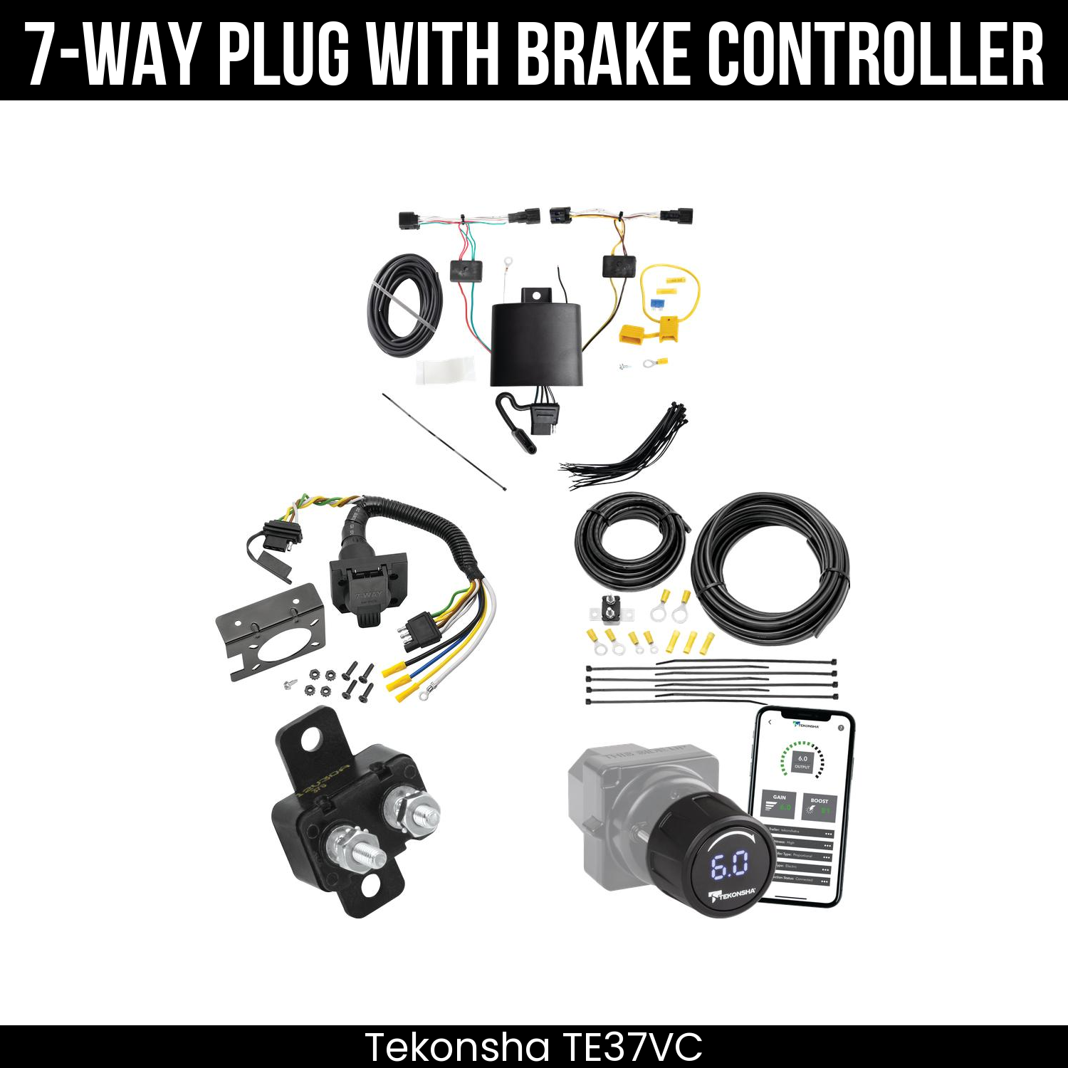 Trailer Wiring 7-Way Plug w/ Bracket , Tekonsha Prodigy iD Smart Brake Control