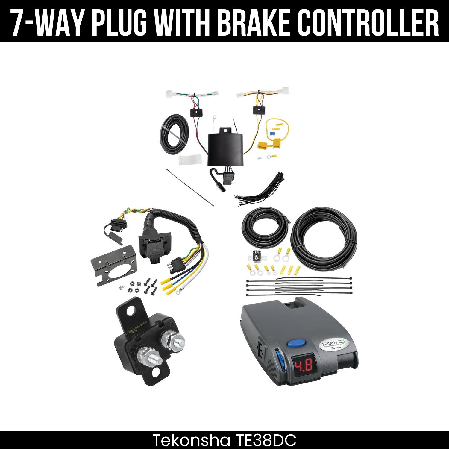 Trailer Wiring 7-Way Plug w/ Bracket , Tekonsha Primus IQ Brake Control
