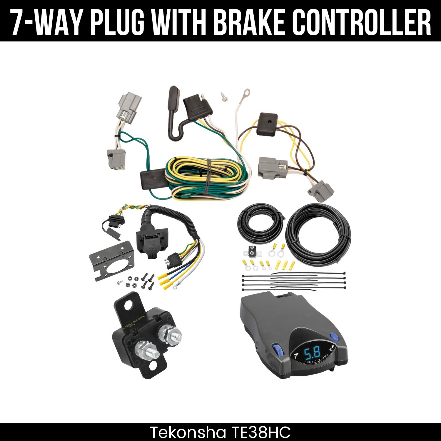 Trailer Wiring 7-Way Plug w/ Bracket , Tekonsha Prodigy P2 Brake Control