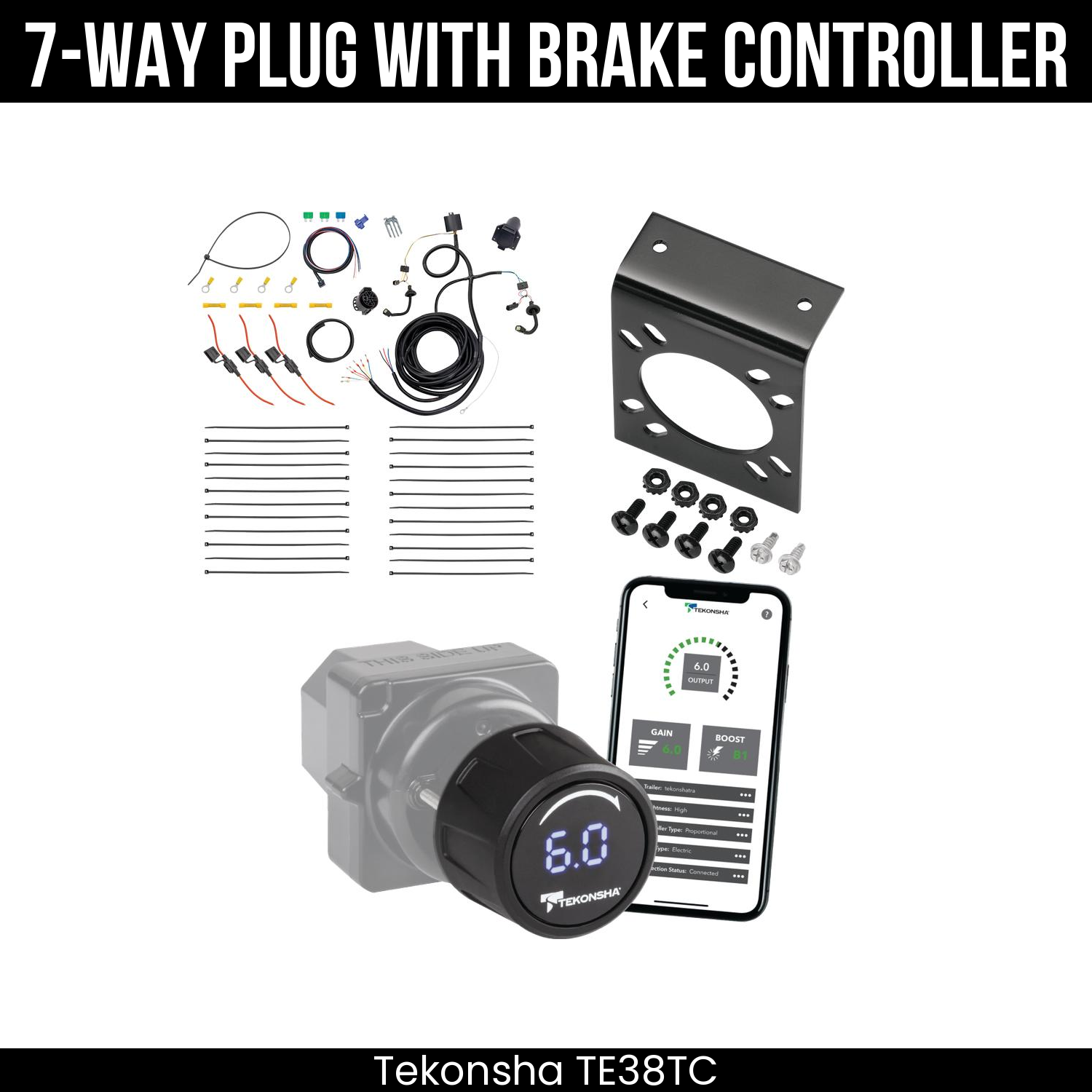 Trailer Wiring 7-Way Plug w/ Bracket , Tekonsha Prodigy iD Smart Brake Control